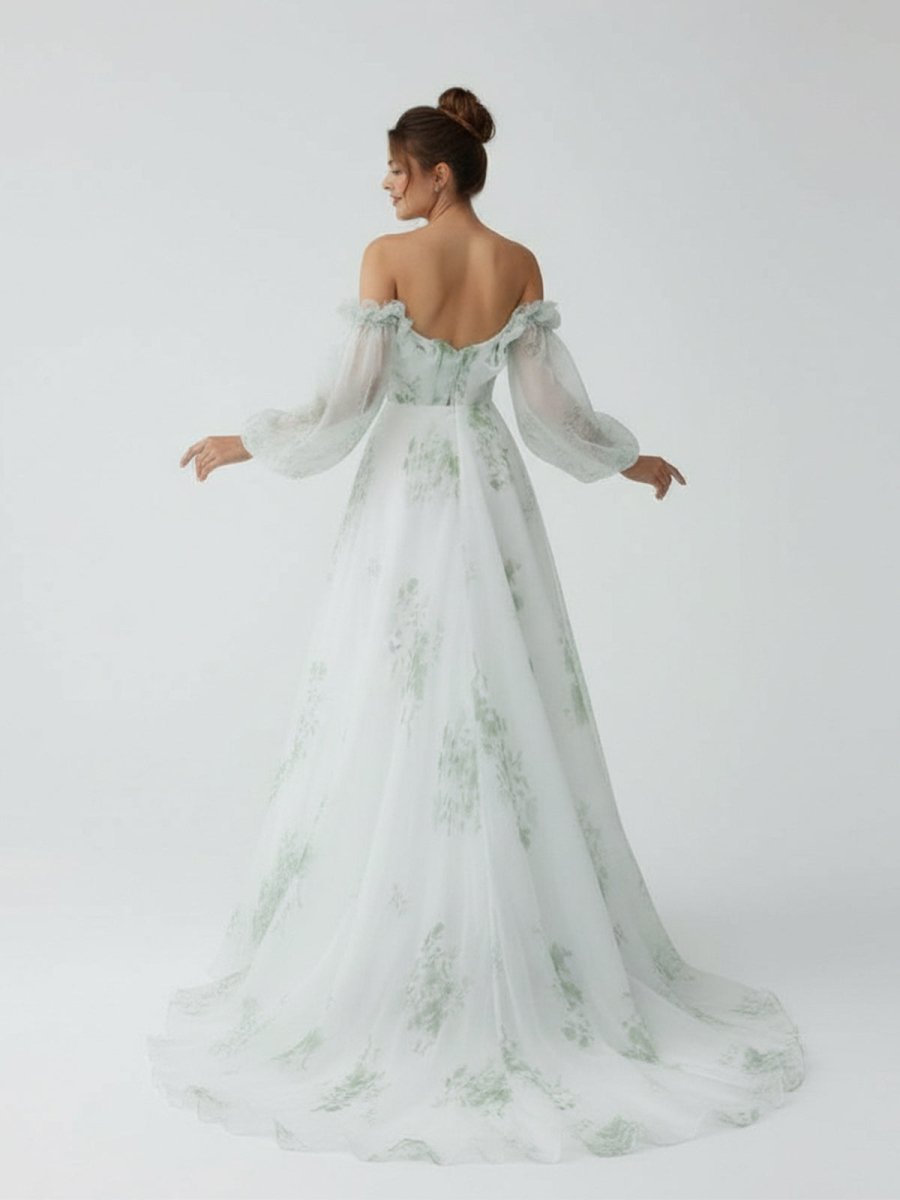 A-Line Floral Appliqued Majesty Bridal Wedding Dress with Ruffles