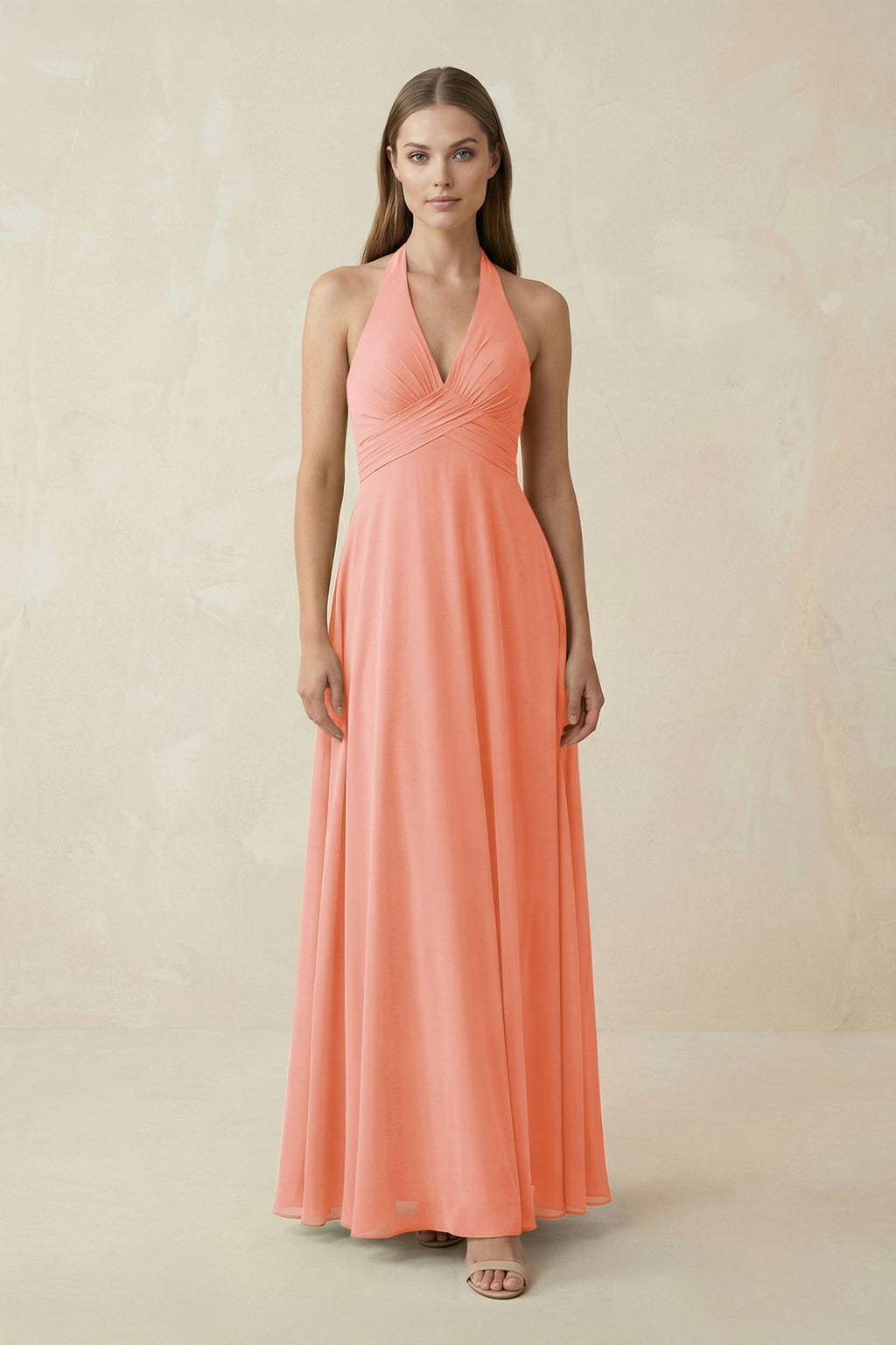 A-Line Pleated Chiffon V-Neck Bridesmaid Dress in Rosette