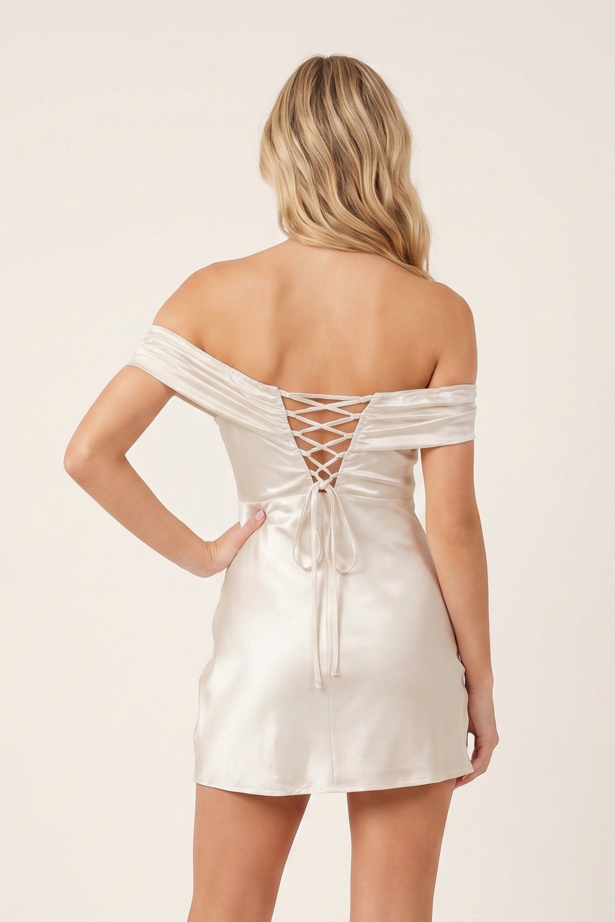 Aqua Off-the-Shoulder Satin Sheath Homecoming Dress