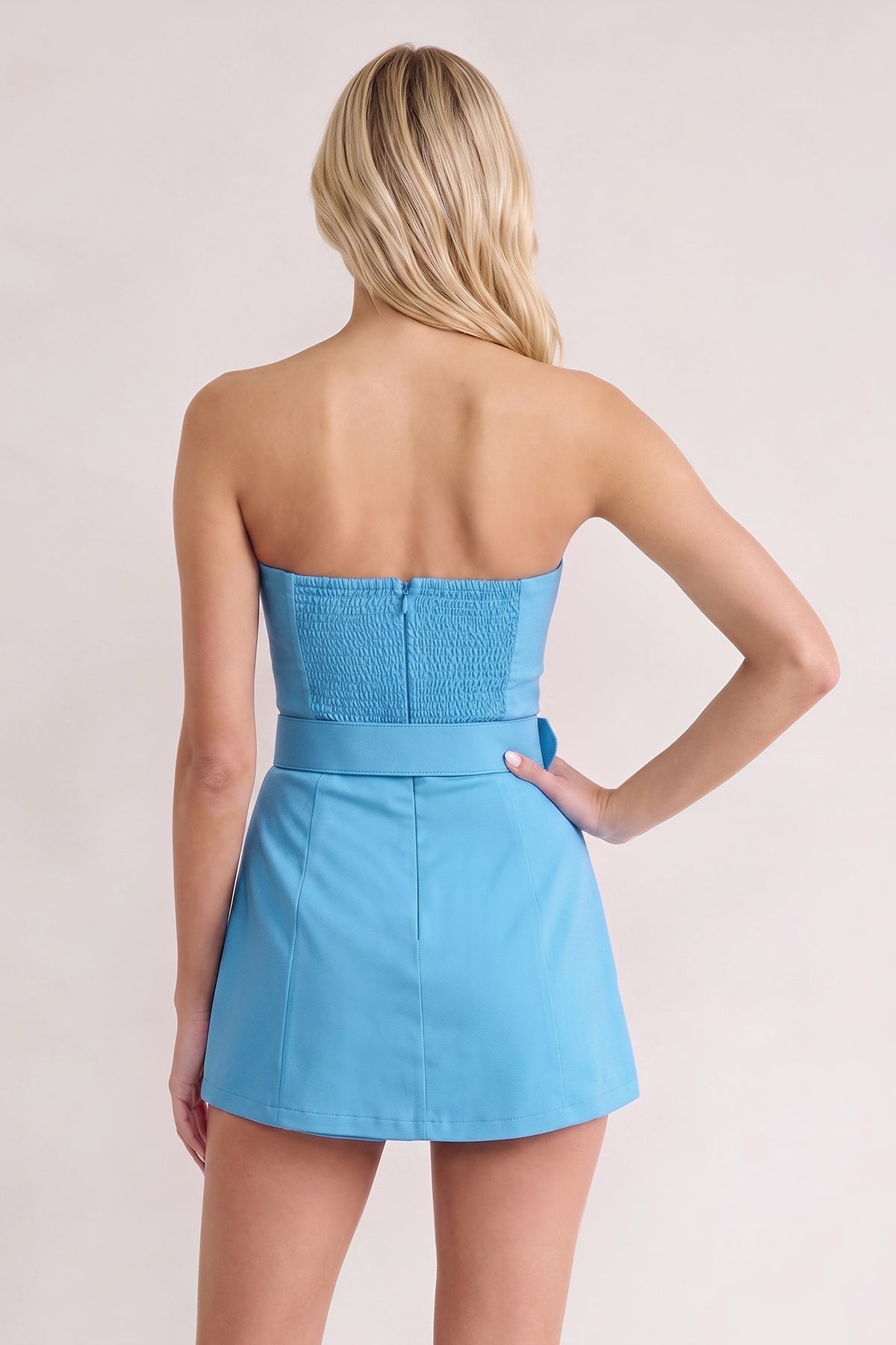 Aqua Strapless Sheath Satin Homecoming Dress with Belt