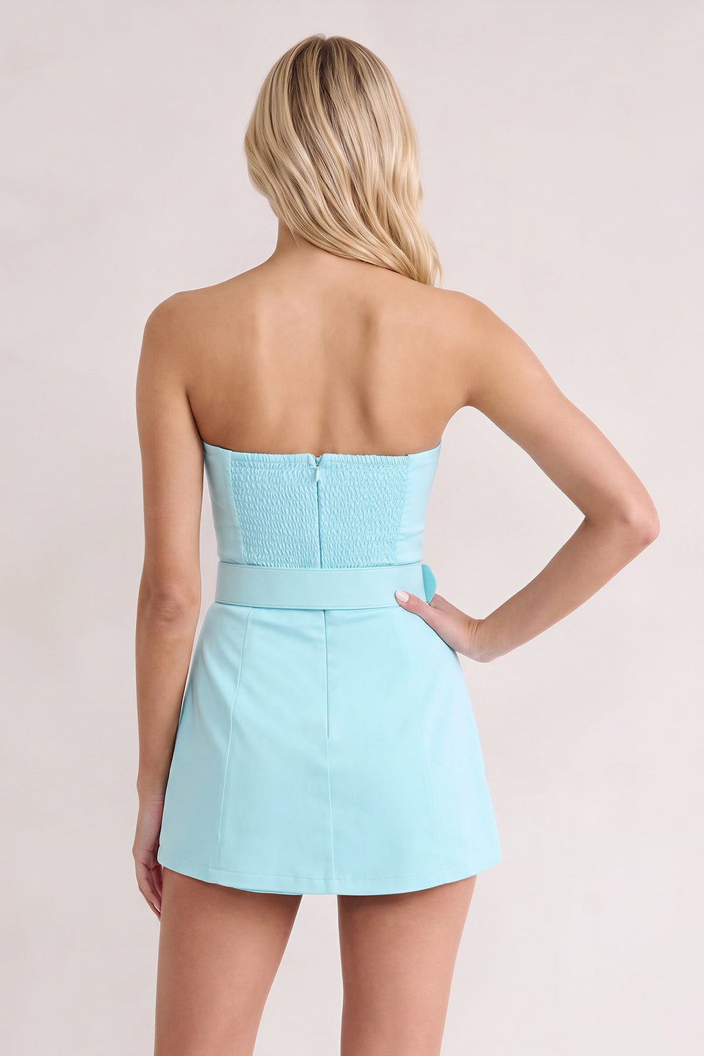 Aqua Strapless Sheath Satin Homecoming Dress with Belt