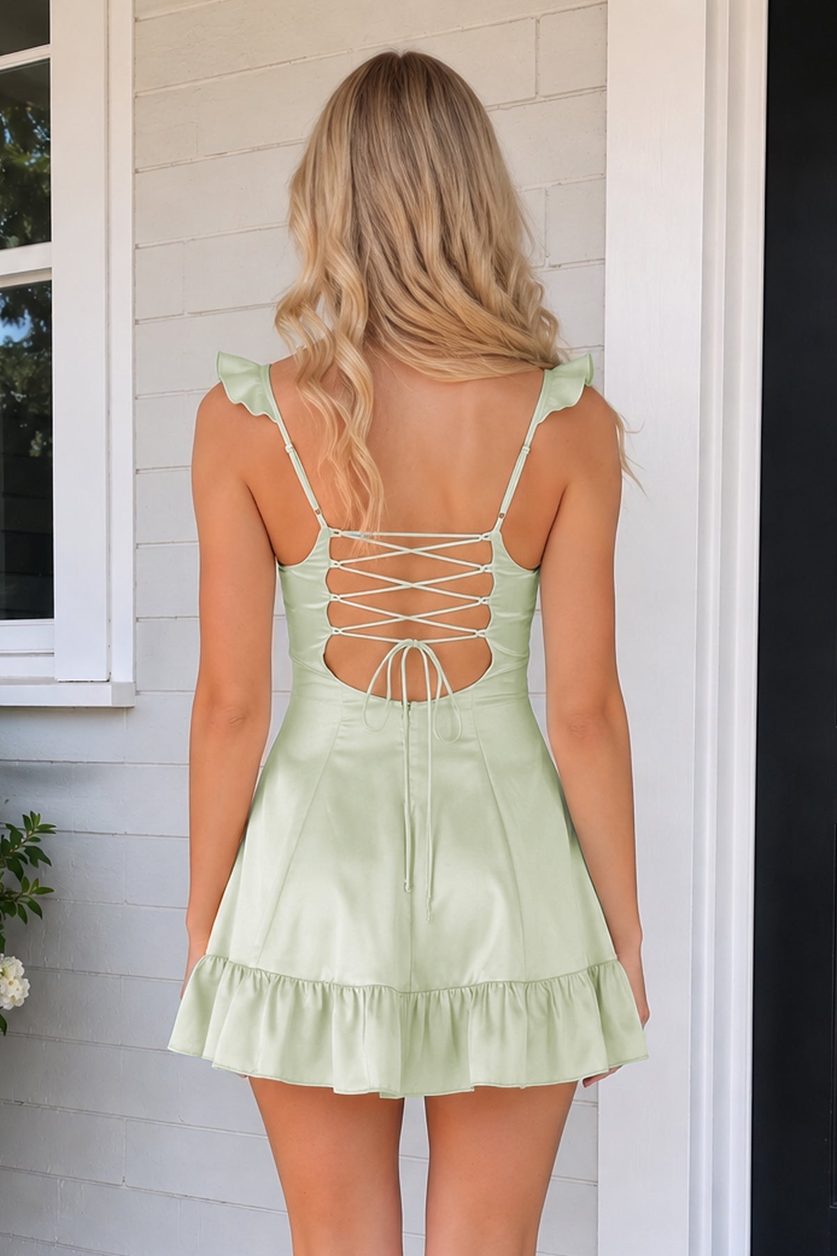 Aqua Sweetheart Ruffled A-Line Satin Homecoming Dress