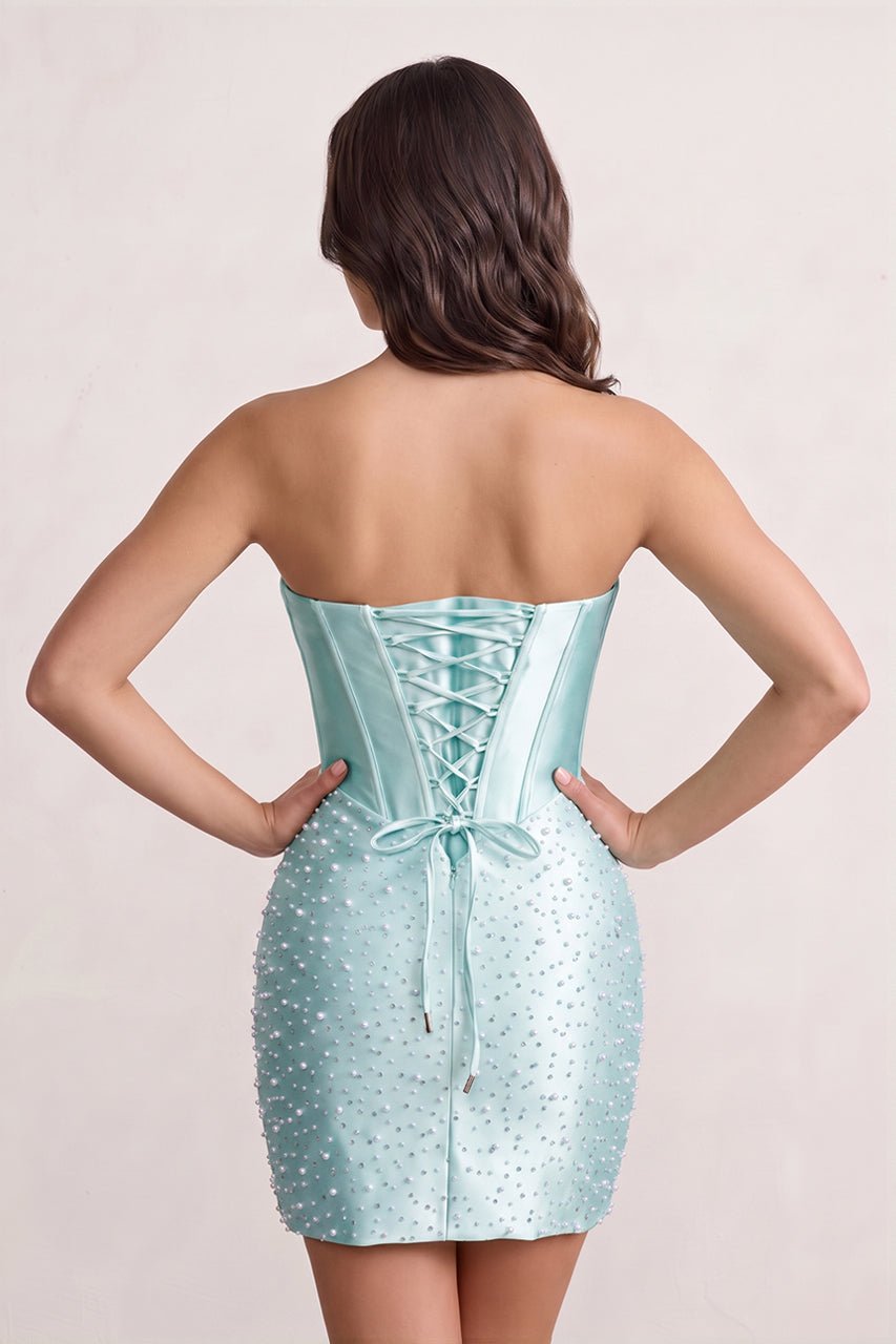 Yellow Sweetheart Sheath Satin Corset Homecoming Dress With Pearl