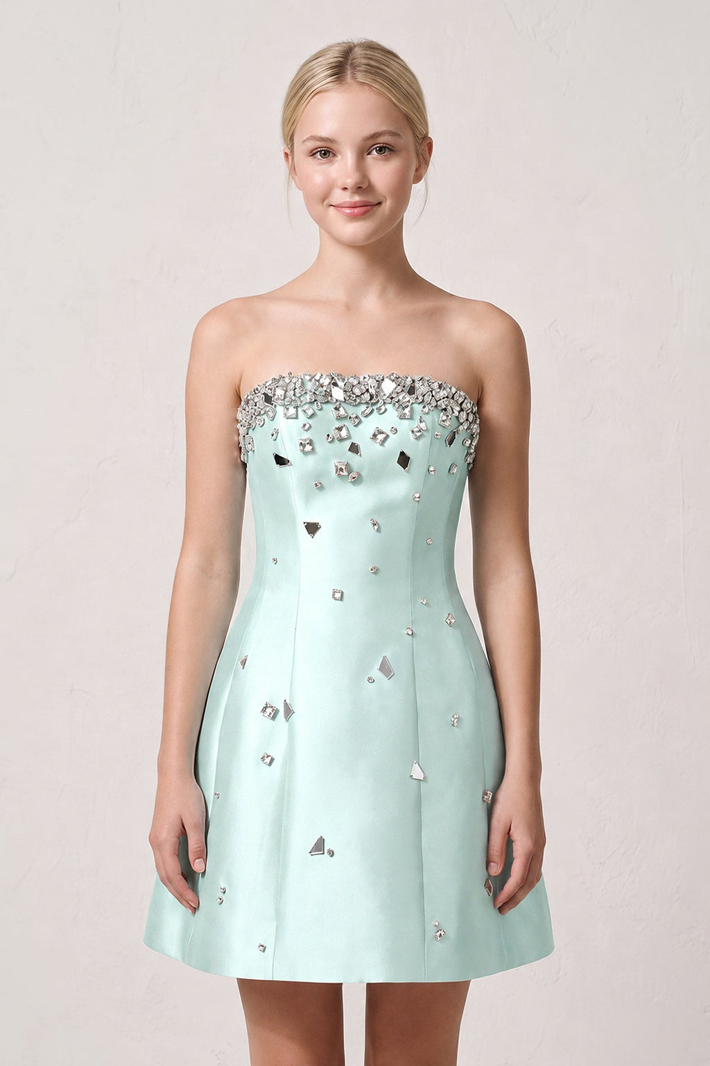 Candy Pink Rhinestones Satin Strapless A-Line Homecoming Dress