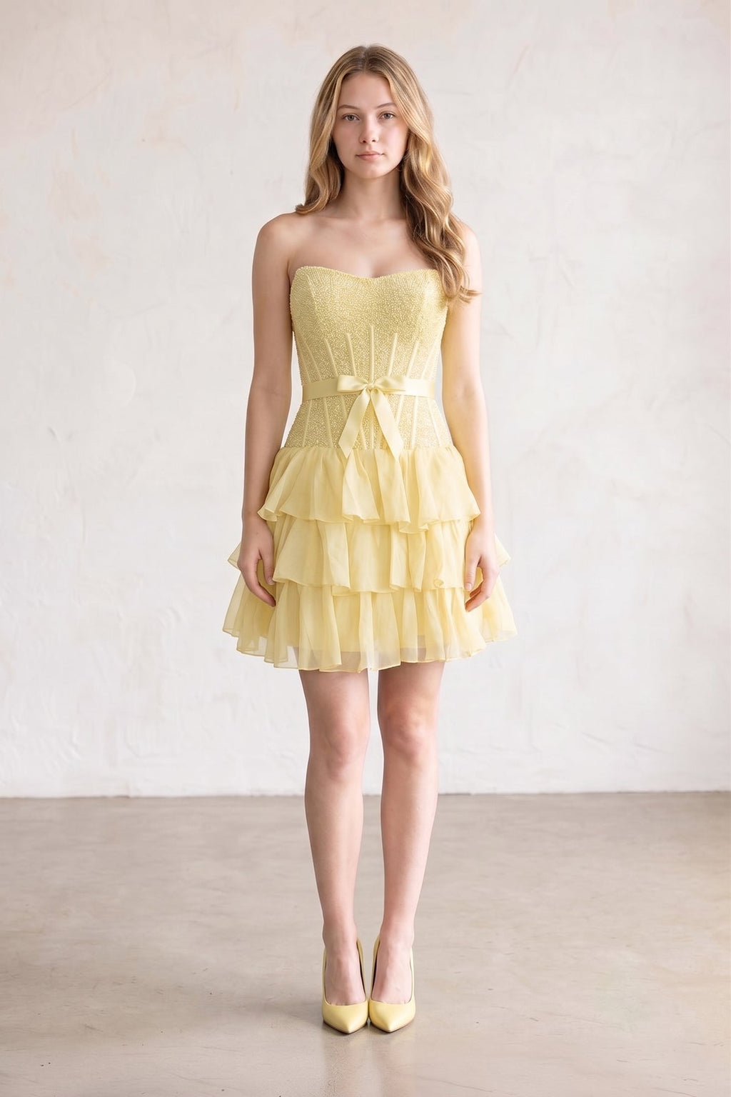Black Beaded Corset Strapless Ruffled A-Line Homecoming Dress