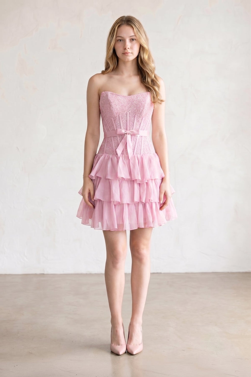 Black Beaded Corset Strapless Ruffled A-Line Homecoming Dress