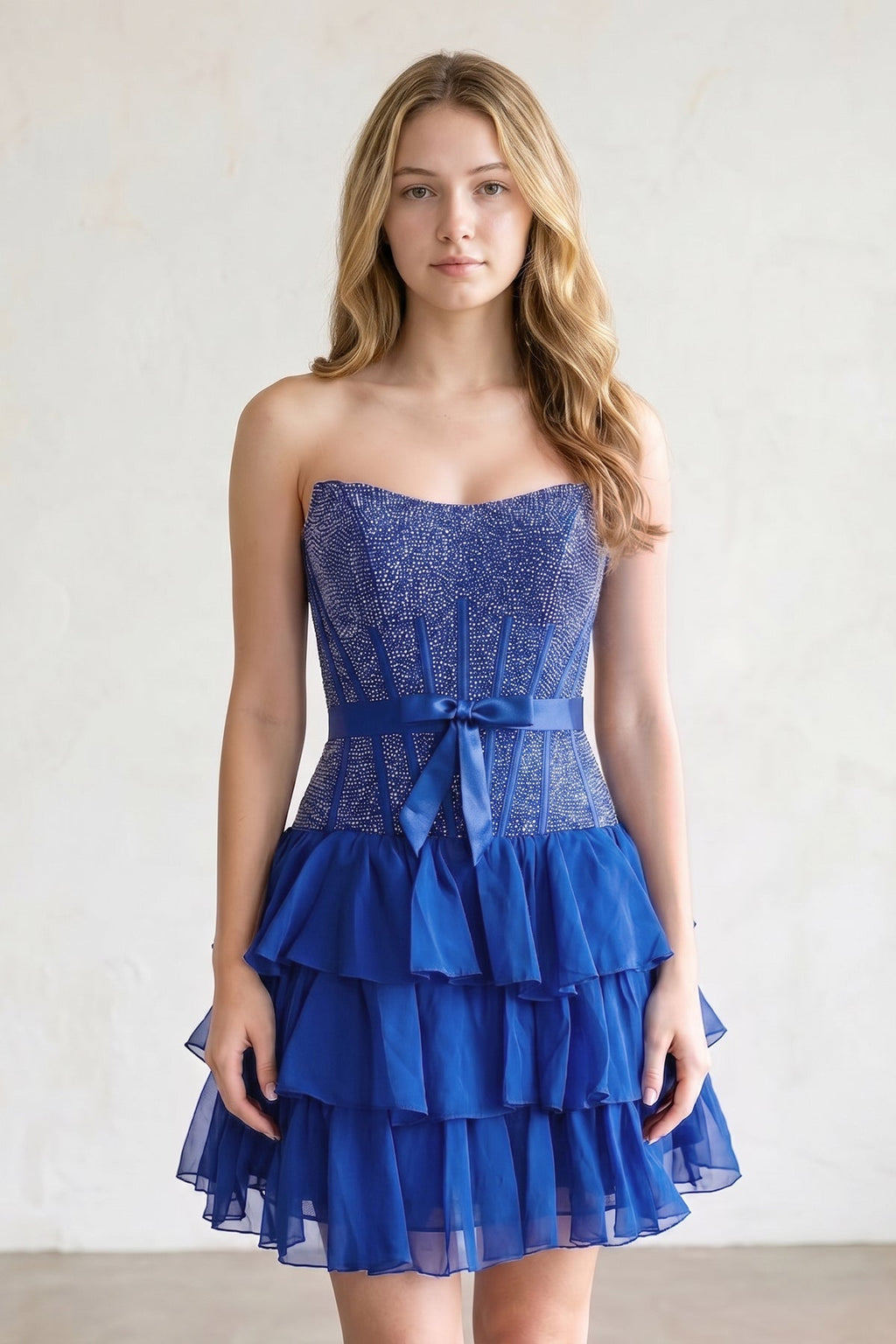Black Beaded Corset Strapless Ruffled A-Line Homecoming Dress