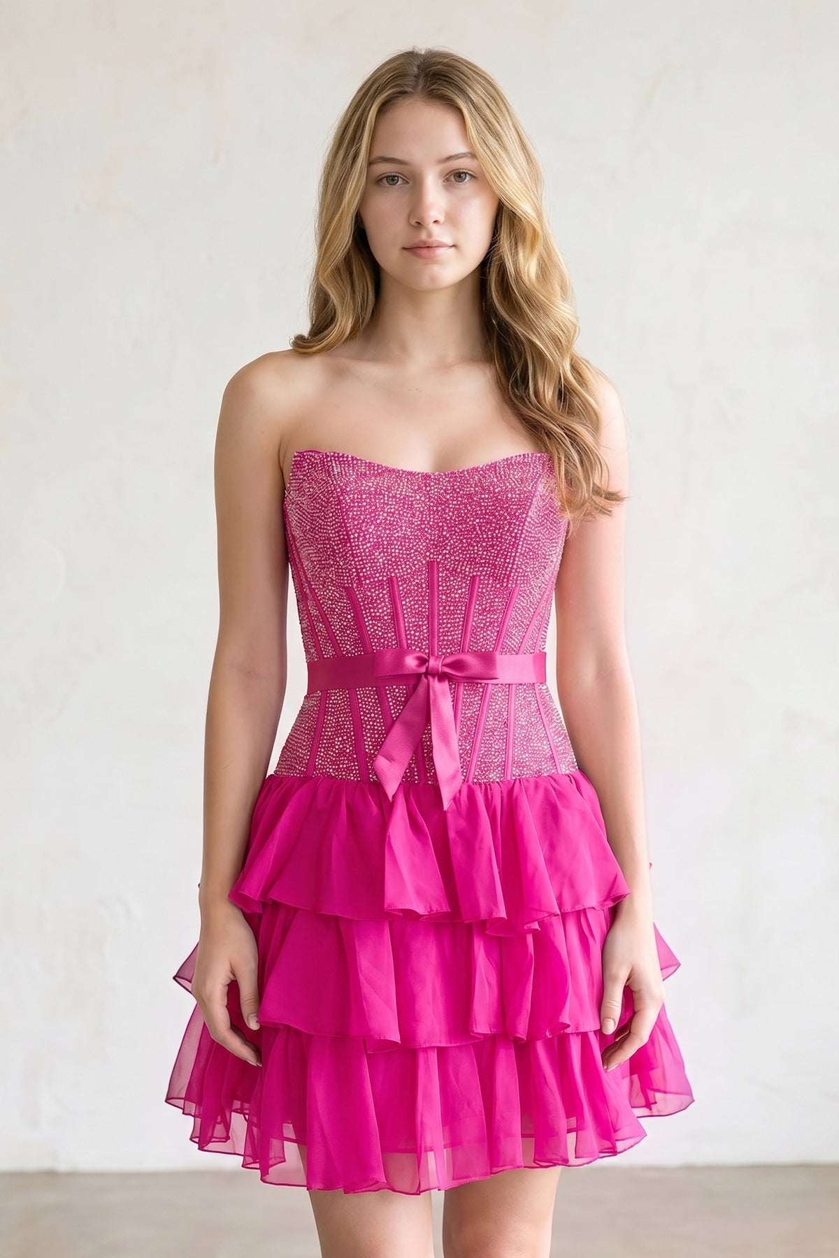 Black Beaded Corset Strapless Ruffled A-Line Homecoming Dress