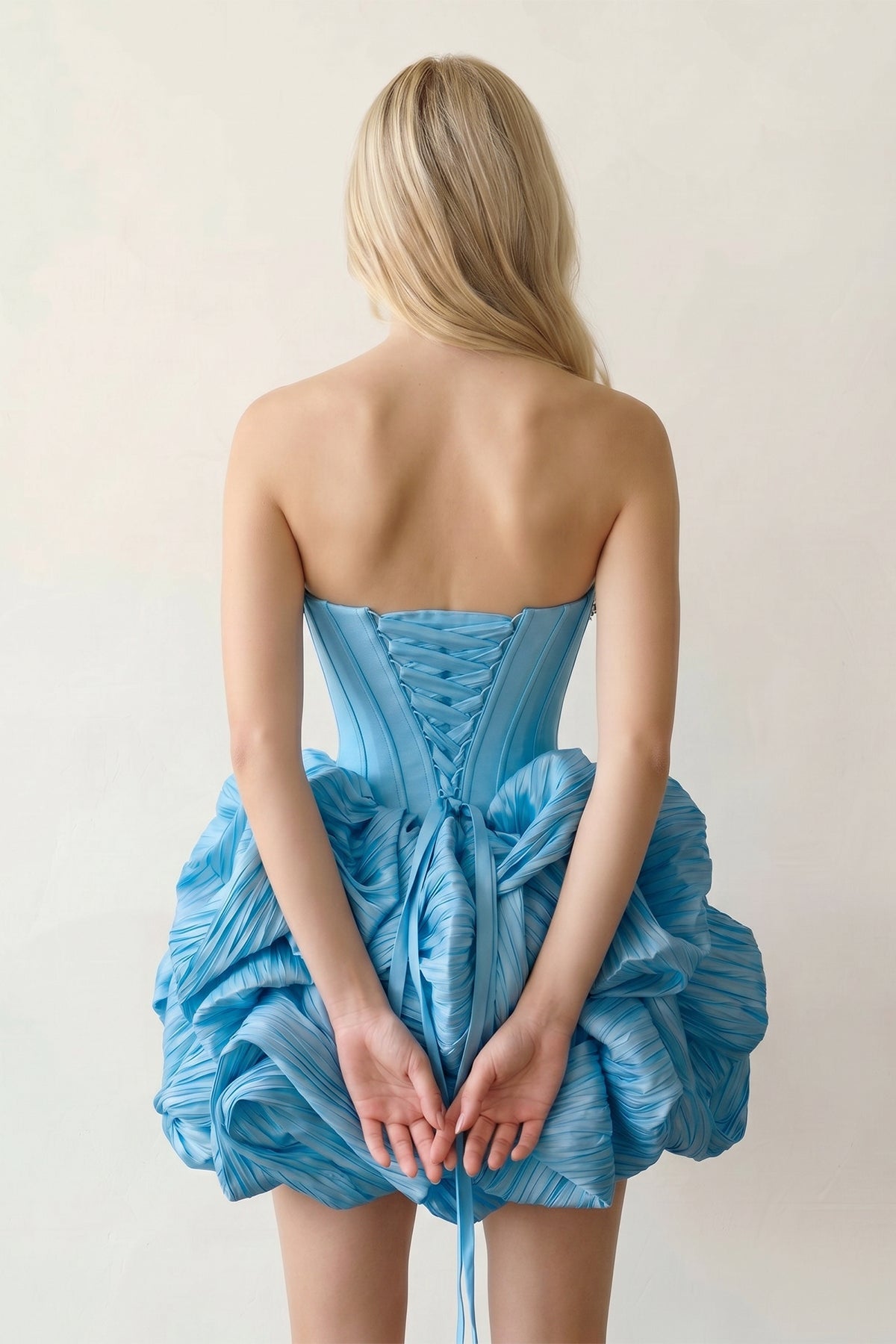 Black Bubble Hem Strapless Basque Waist Homecoming Dress With Beading