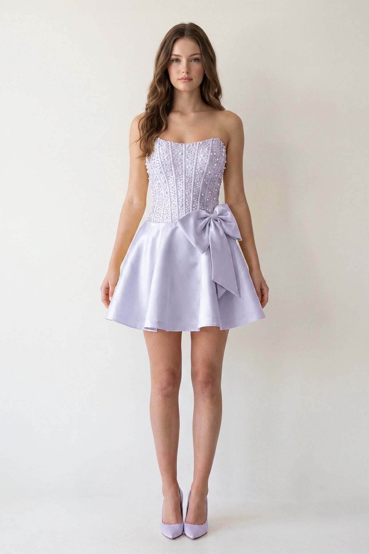 Black Sparkly Strapless A-Line Satin Corset Mini Homecoming Dress With Pearl