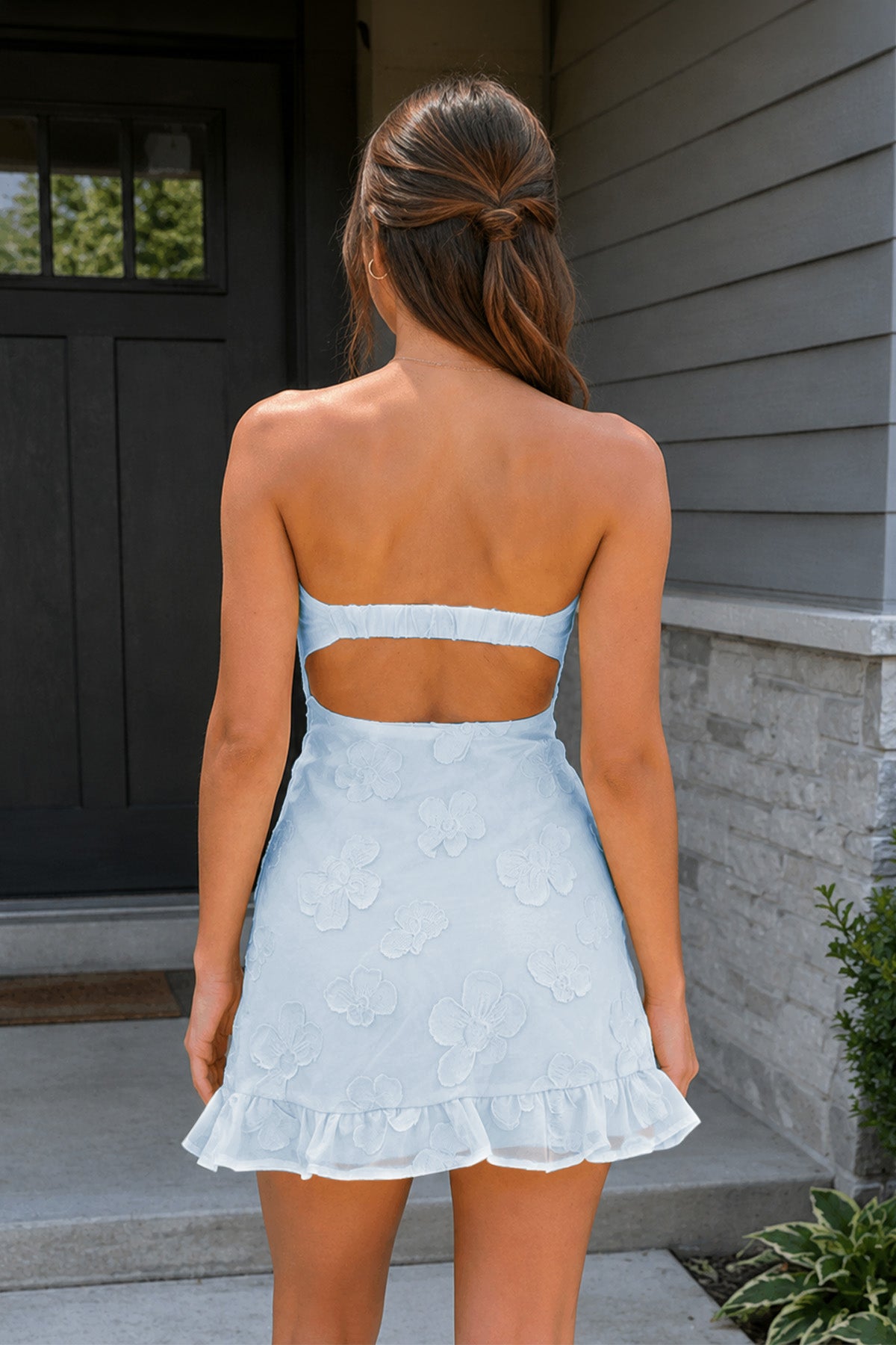 Yellow Sweetheart Embroidered Tulle Ruffled A-Line Homecoming Dress