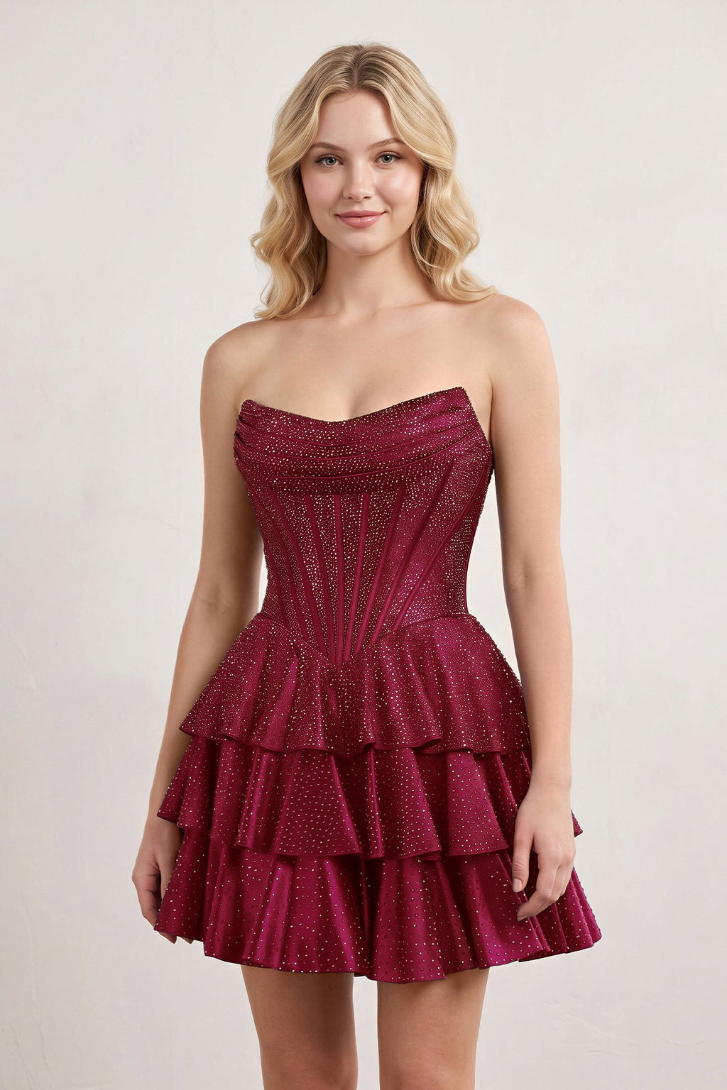 Royal Blue Glitter Beaded A-Line Ruffled Corset Satin Homecoming Dress