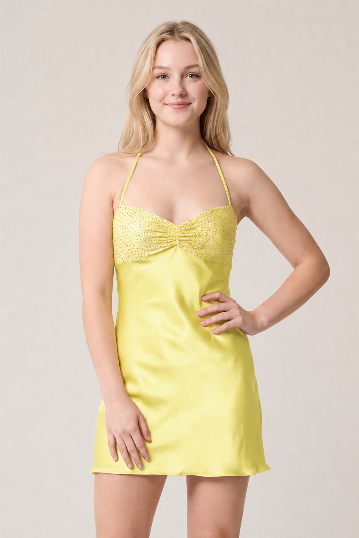 Burgundy Halter Satin Sheath Sequined Mini Homecoming Dress