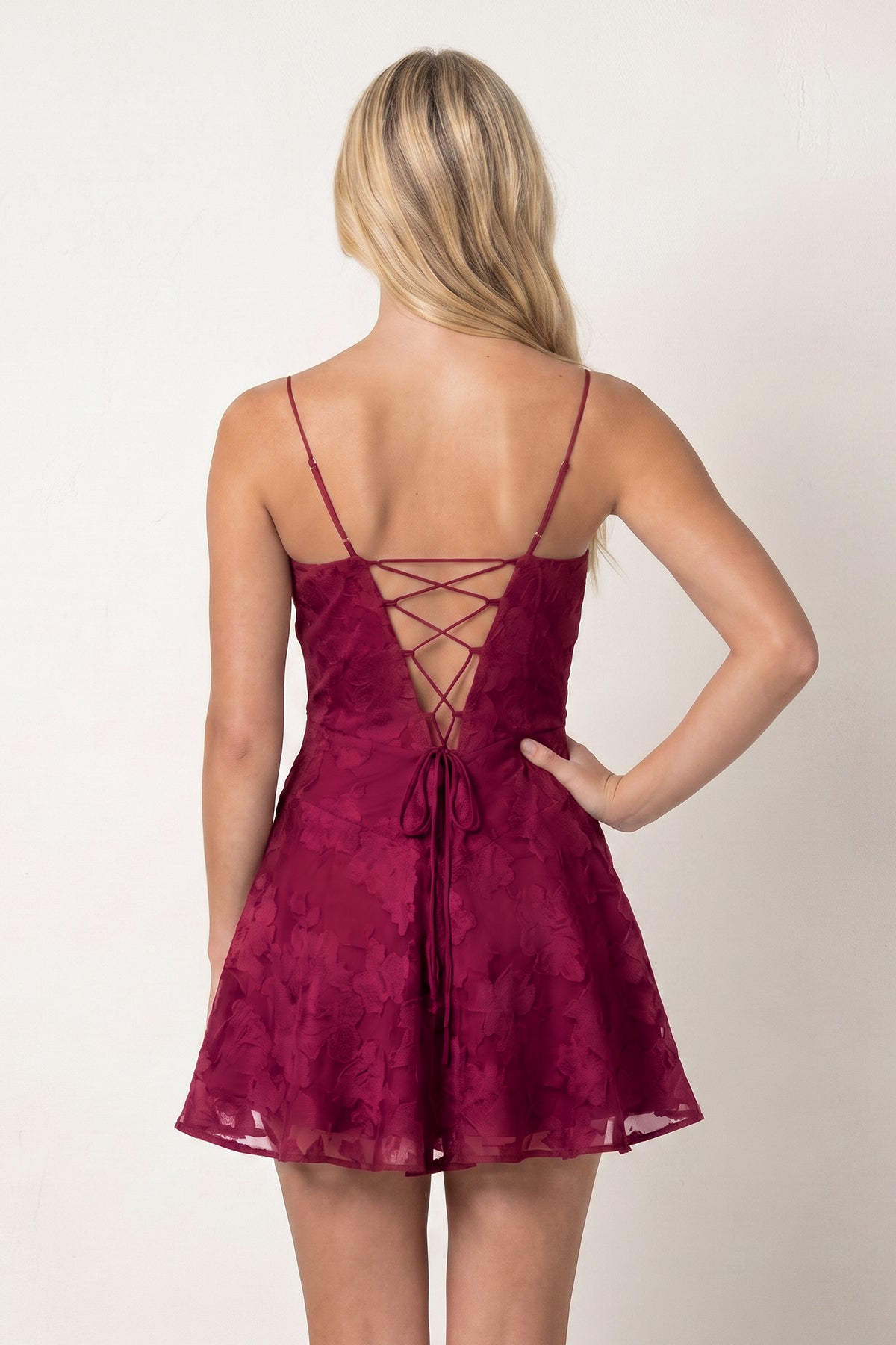 Spaghetti Straps A-Line Chiffon Jacquard Homecoming Dress