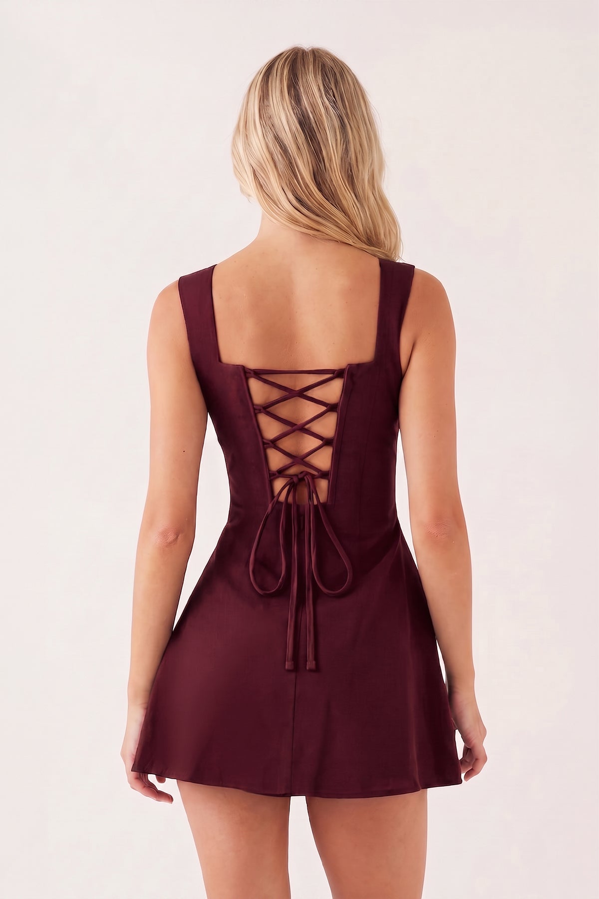 Black Square Neck A-Line Satin Homecoming Dress With Lace-Up Back
