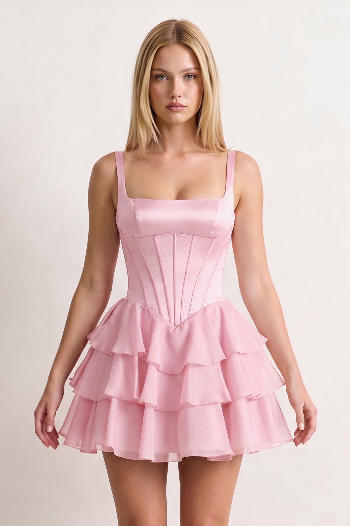 Burgundy Square Neck Satin Corset Ruffled A-Line Homecoming Dress