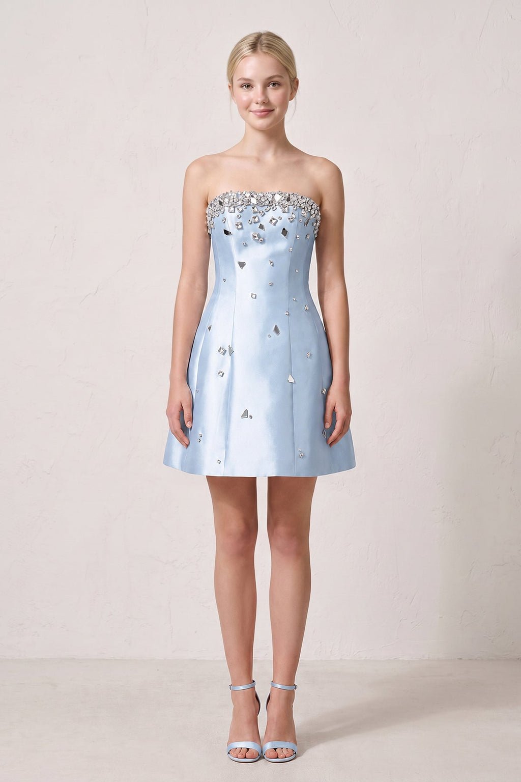 Candy Pink Rhinestones Satin Strapless A-Line Homecoming Dress