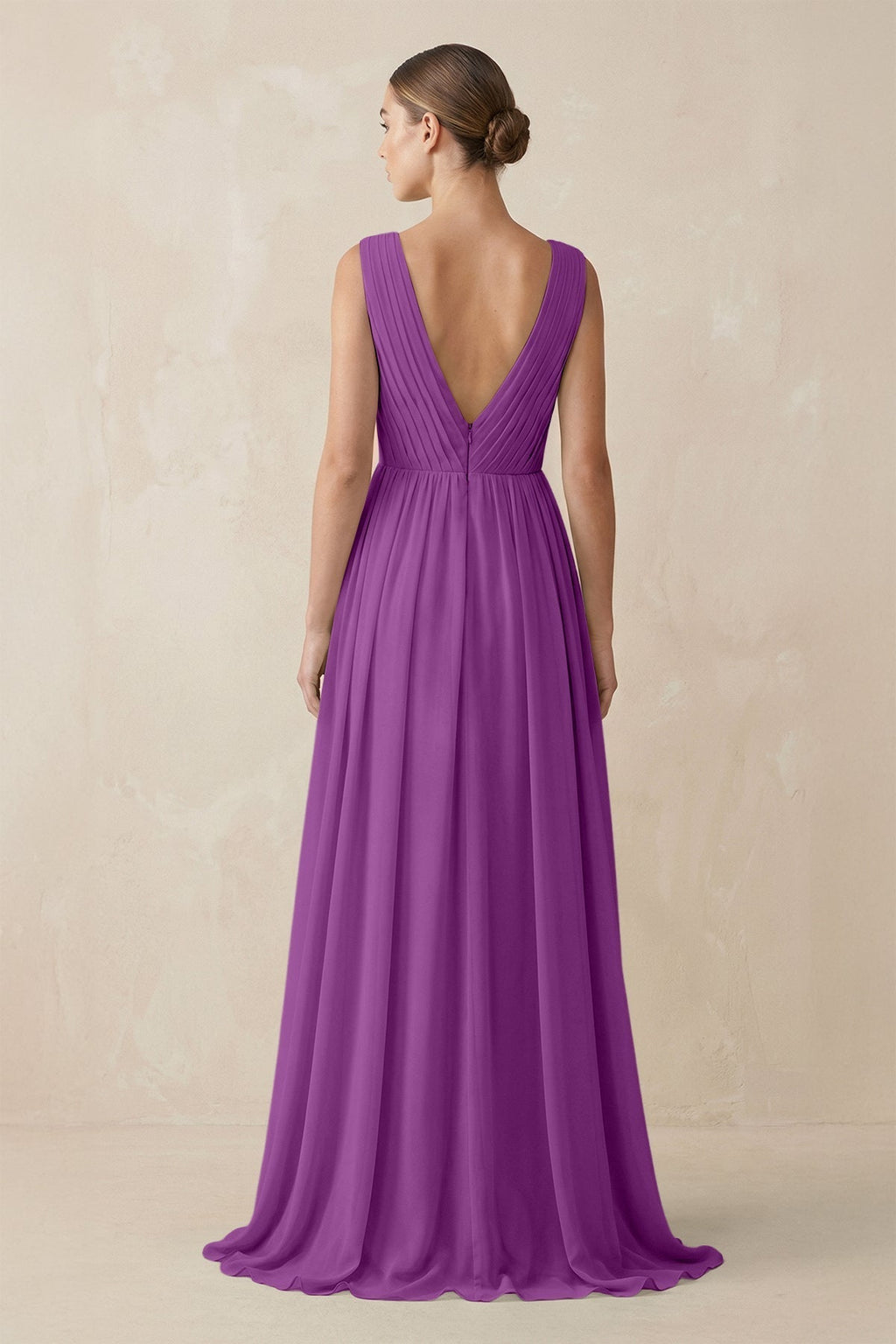 V-Neck Pleated A-Line Chiffon Bridesmaid Dress in Amethyst