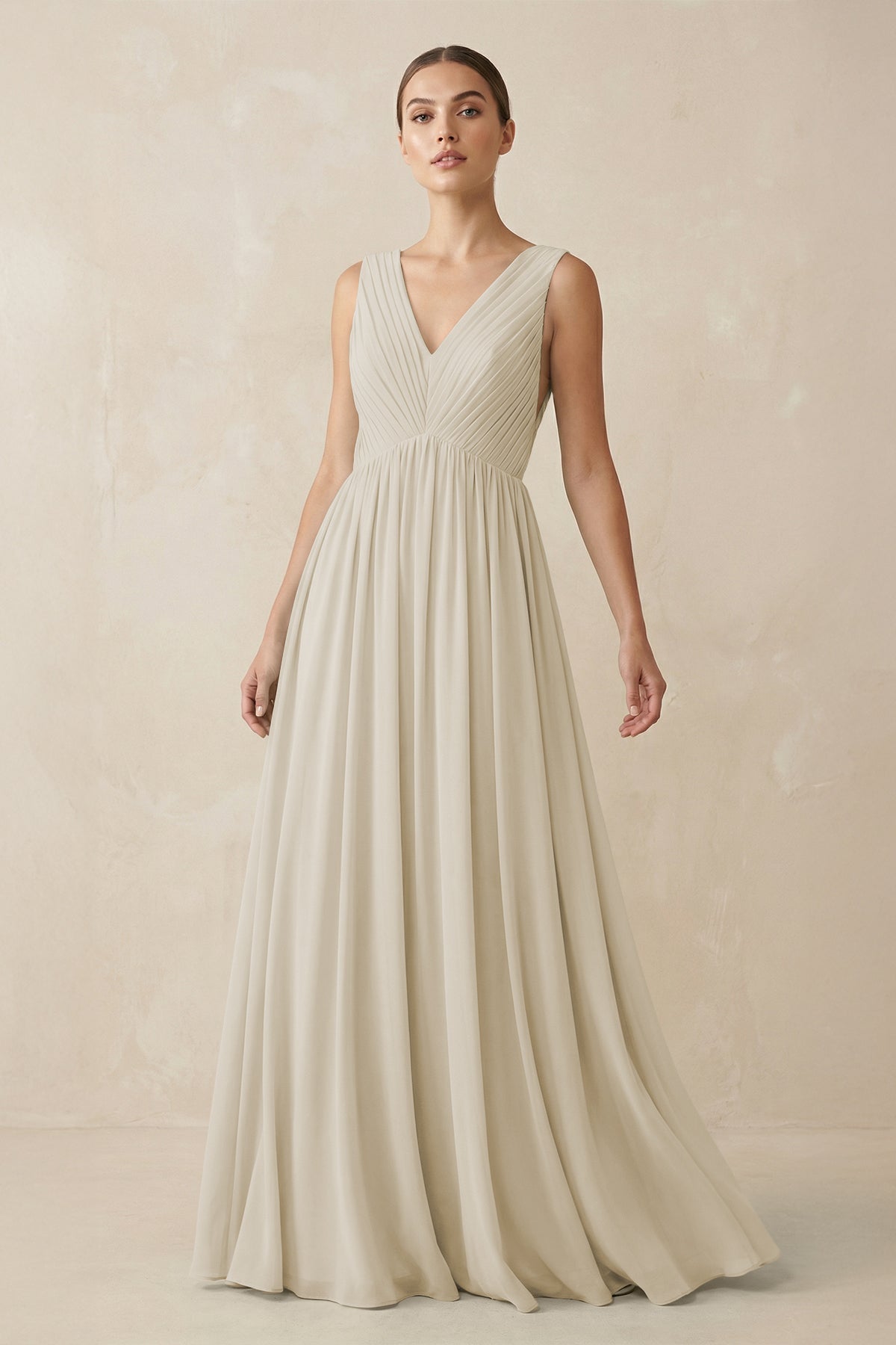 V-Neck Pleated A-Line Chiffon Bridesmaid Dress in Dove Gray