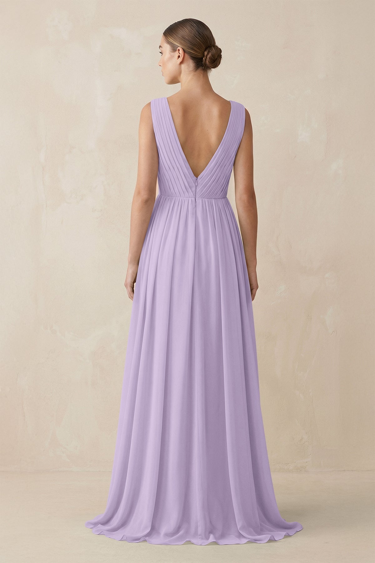 V-Neck Pleated A-Line Chiffon Bridesmaid Dress in Lavender