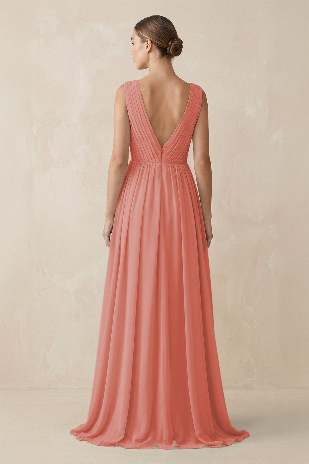 V-Neck Pleated A-Line Chiffon Bridesmaid Dress in Mulberry