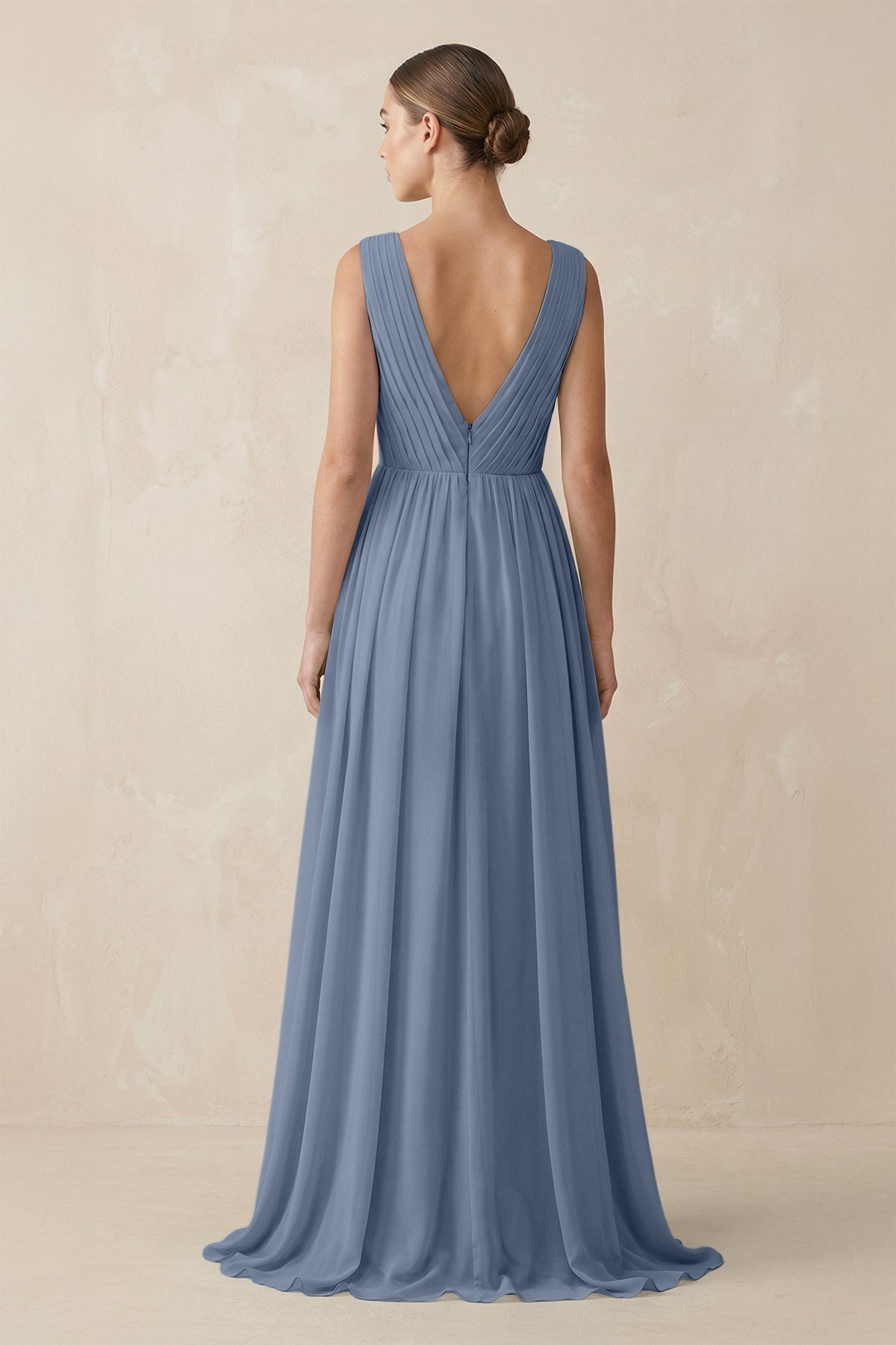 V-Neck Pleated A-Line Chiffon Bridesmaid Dress in Neptune