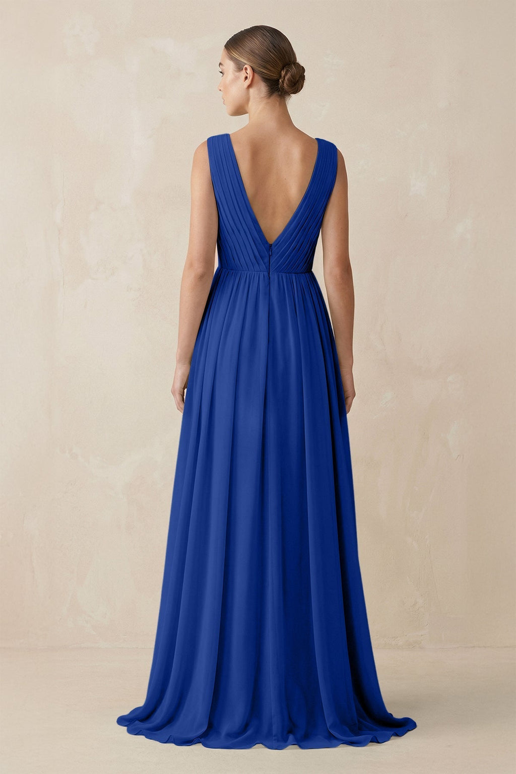 V-Neck Pleated A-Line Chiffon Bridesmaid Dress in Royal Blue