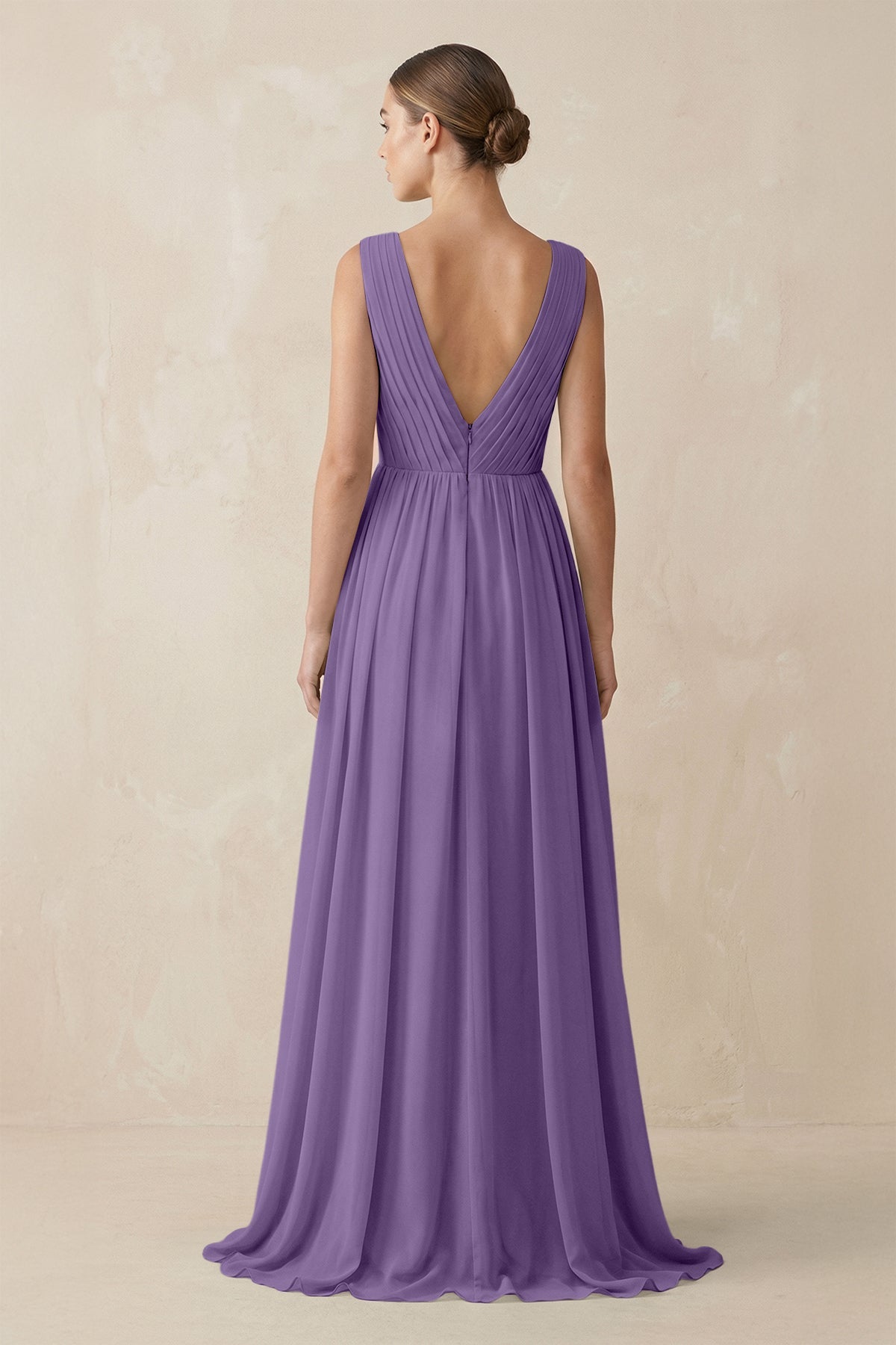 V-Neck Pleated A-Line Chiffon Bridesmaid Dress in Tahiti