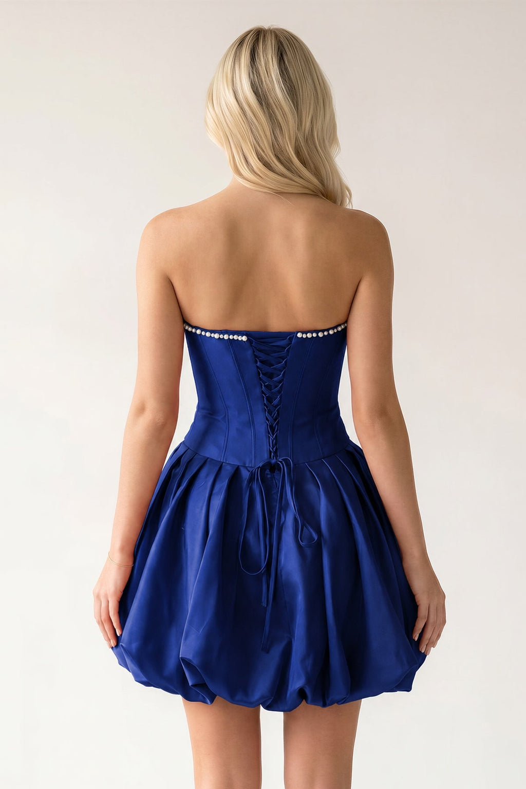 Fuchsia A-Line Bubble Hem Satin Strapless Corset Homecoming Dress