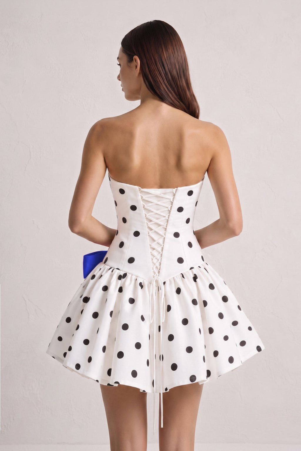 Fuchsia Bowknot A-Line Strapless Polka Dots Satin Homecoming Dress