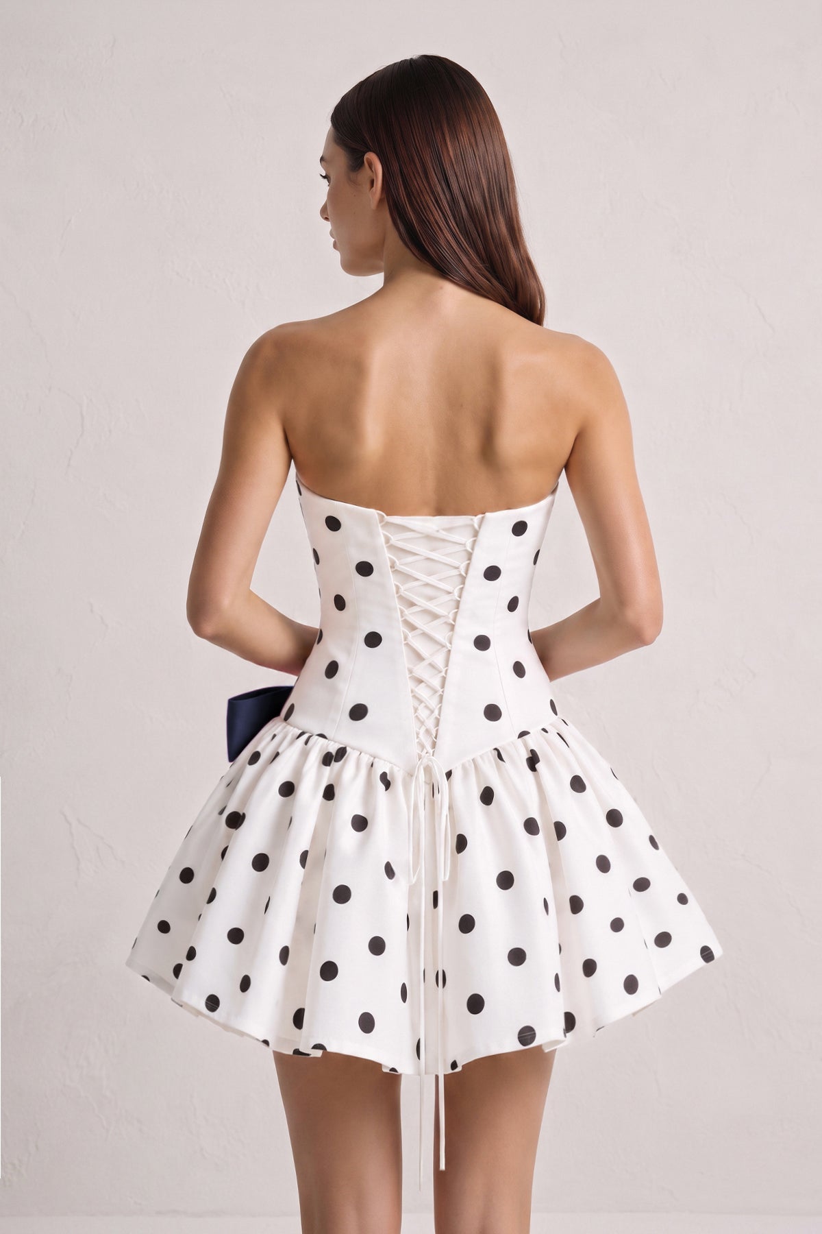 Fuchsia Bowknot A-Line Strapless Polka Dots Satin Homecoming Dress