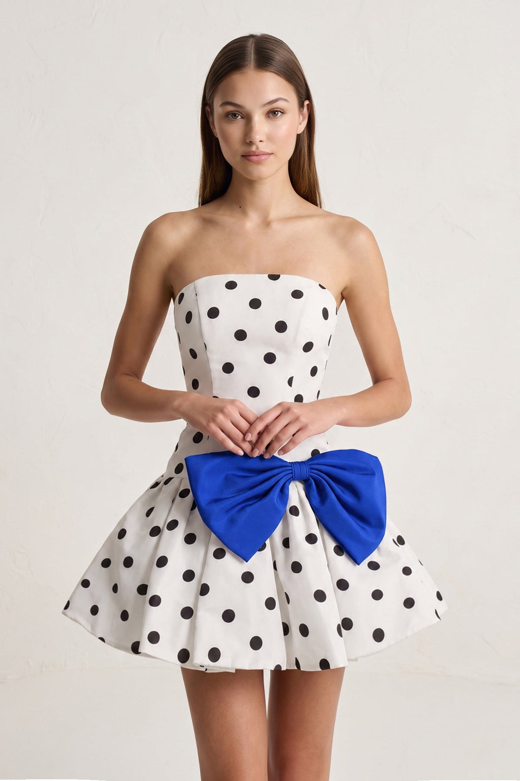 Fuchsia Bowknot A-Line Strapless Polka Dots Satin Homecoming Dress