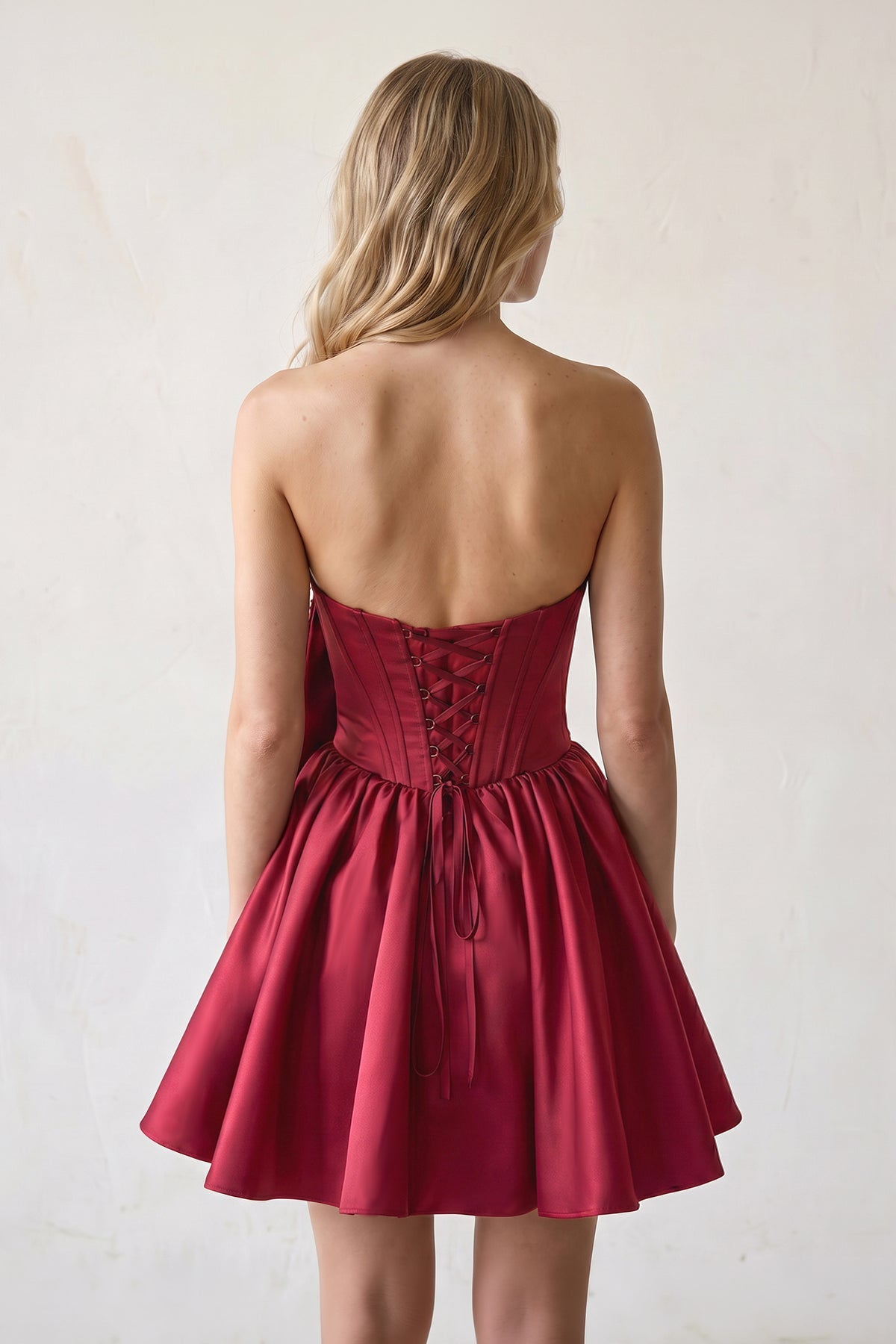 Fuchsia Strapless A-Line Satin Mini Corset Homecoming Dress With Bow