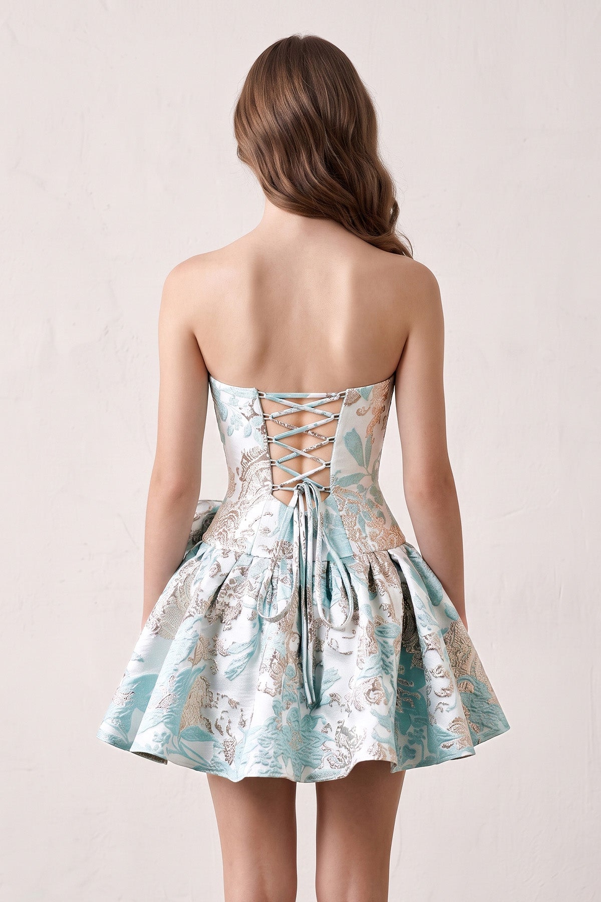 Fuchsia Strapless Jacquard A-Line Homecoming Dress with Bowknot