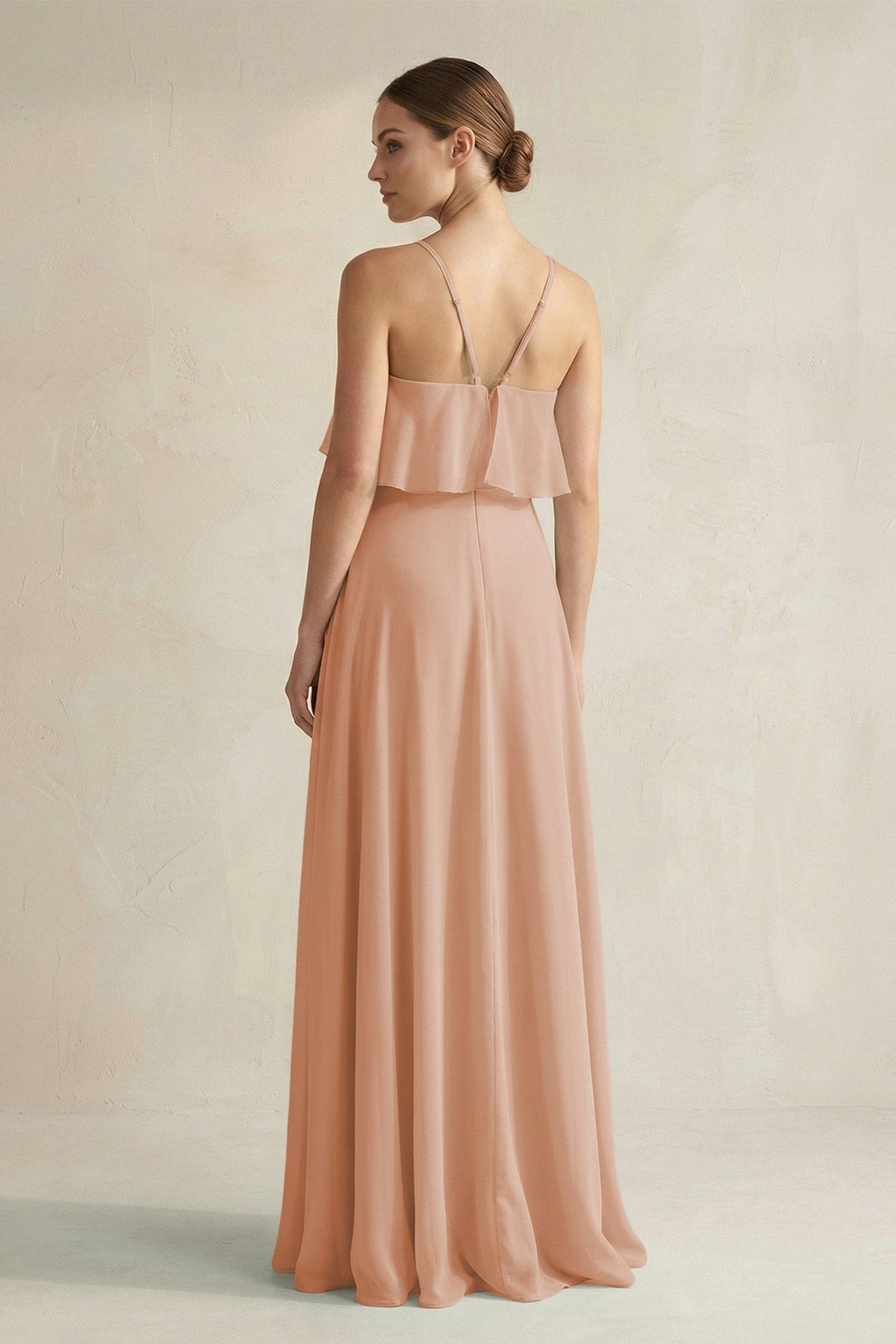 Halter Neck A-Line Chiffon Bridesmaid Dress with Keyhole in Champagne Rose
