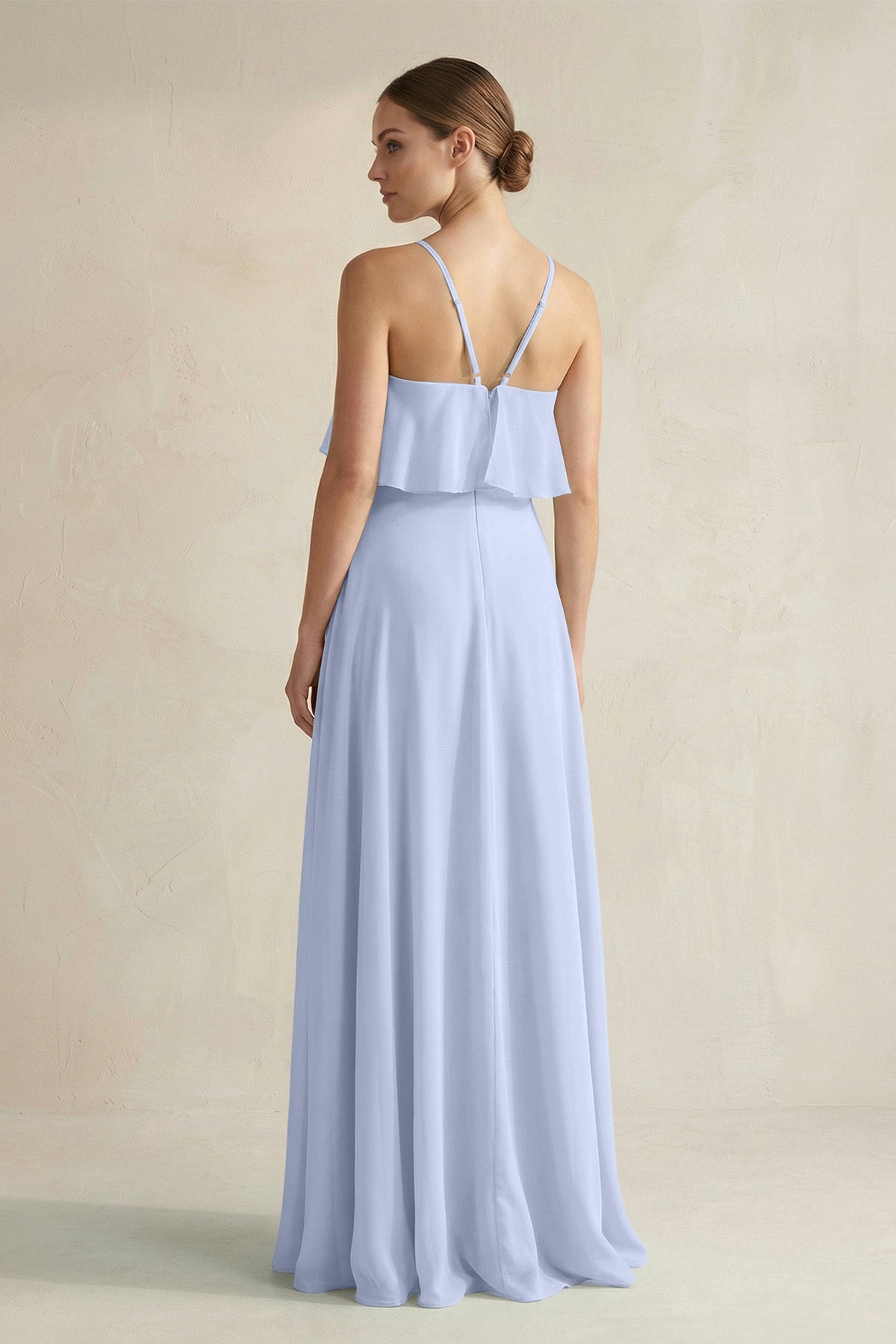 Halter Neck A-Line Chiffon Bridesmaid Dress with Keyhole in Ice