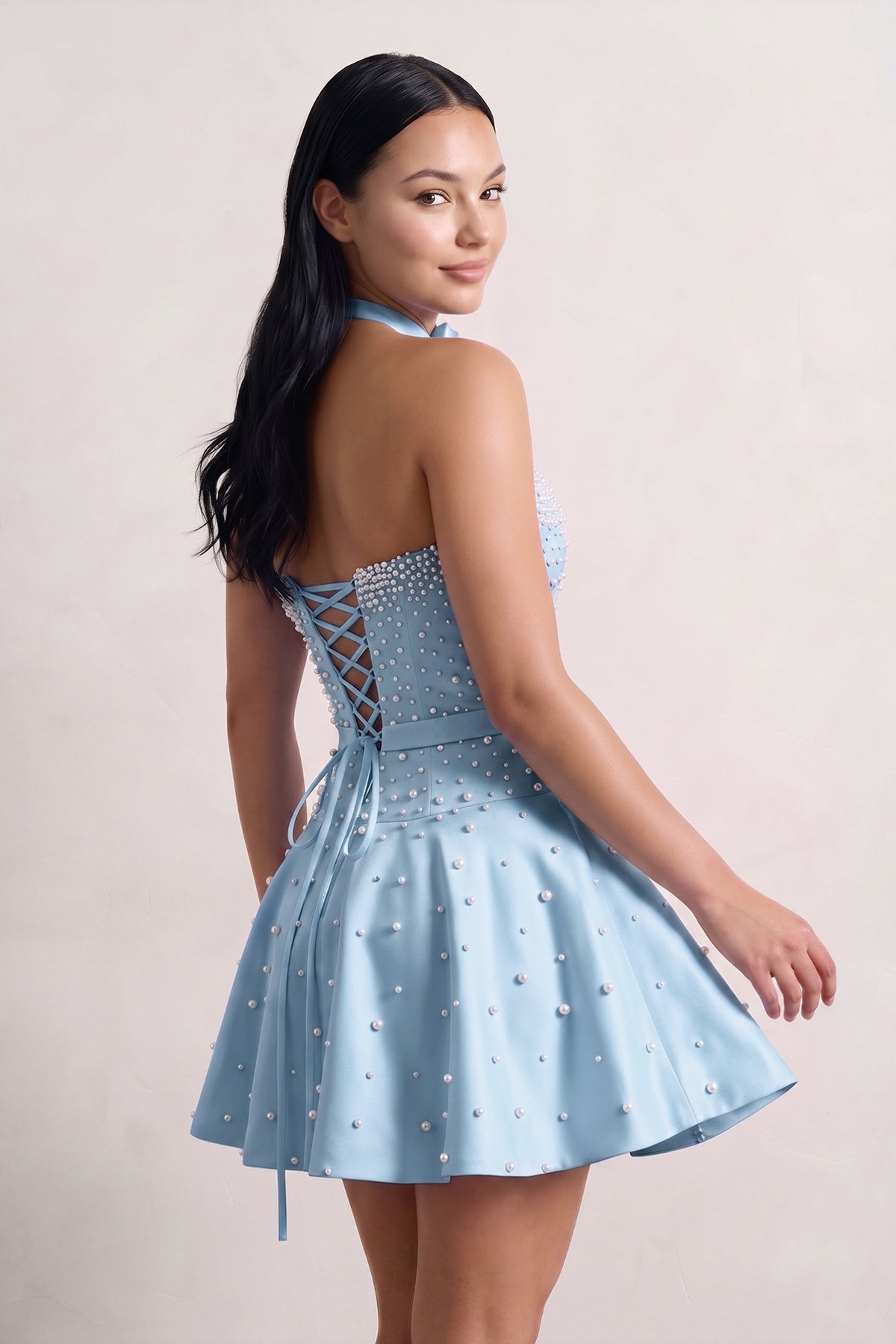Hot Pink Strapless Pearl A-Line Satin Homecoming Dress With Bowknot