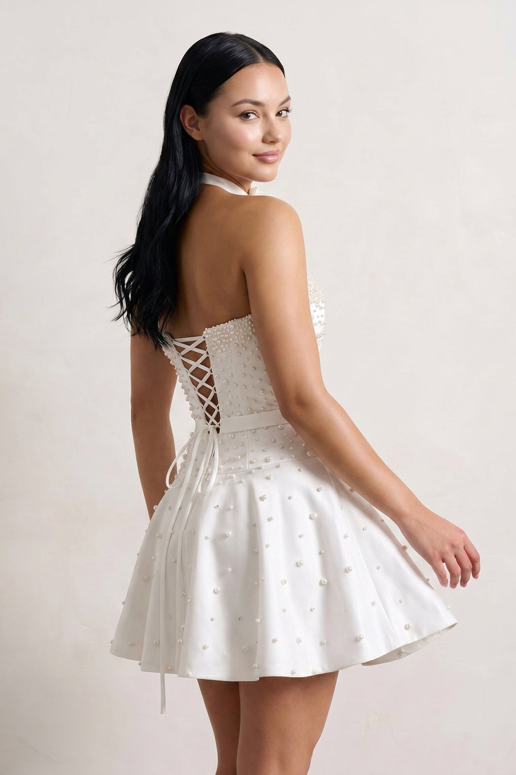 Hot Pink Strapless Pearl A-Line Satin Homecoming Dress With Bowknot