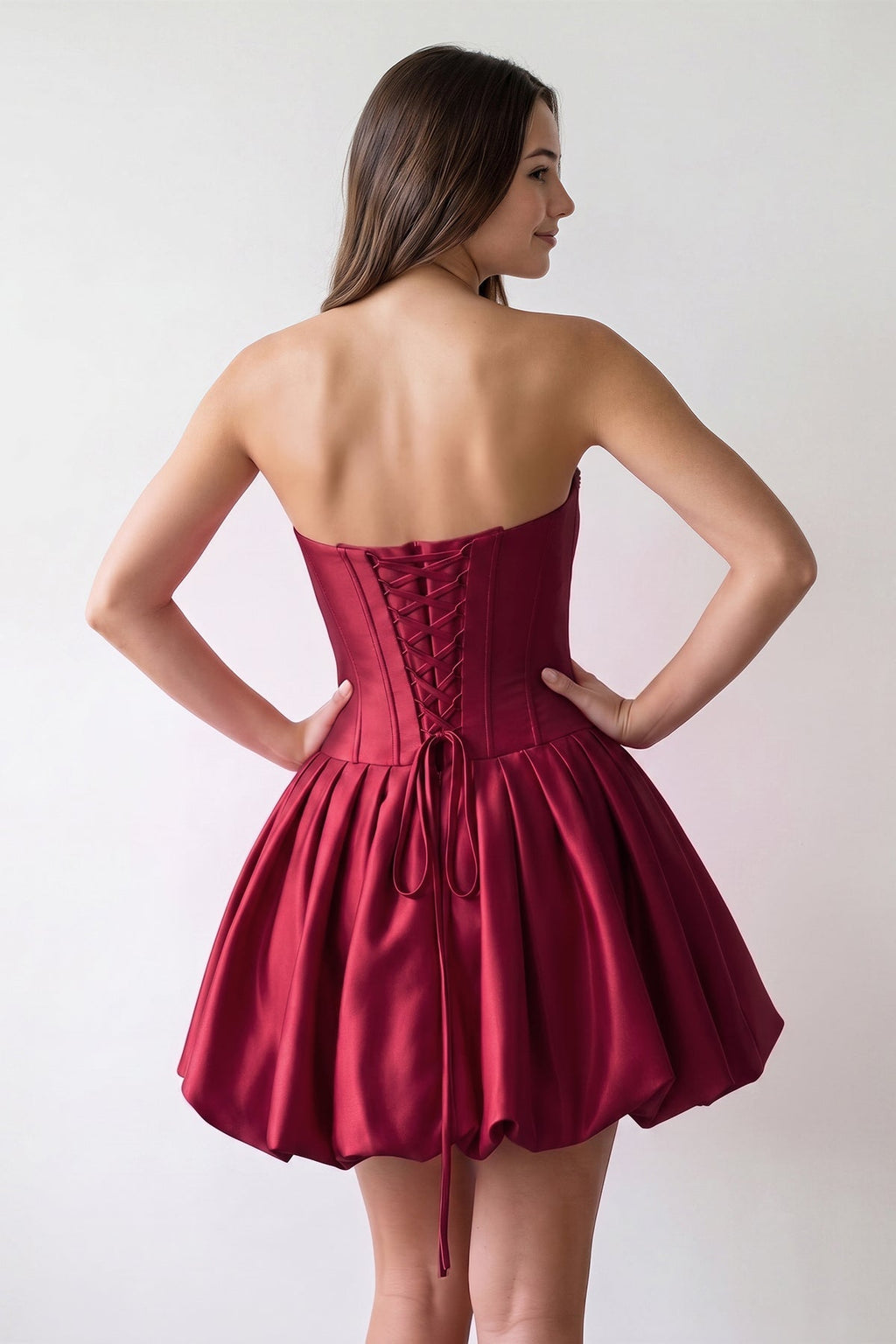 Hot Pink Strapless Satin A-Line Ruched Corset Homecoming Dress with Beading
