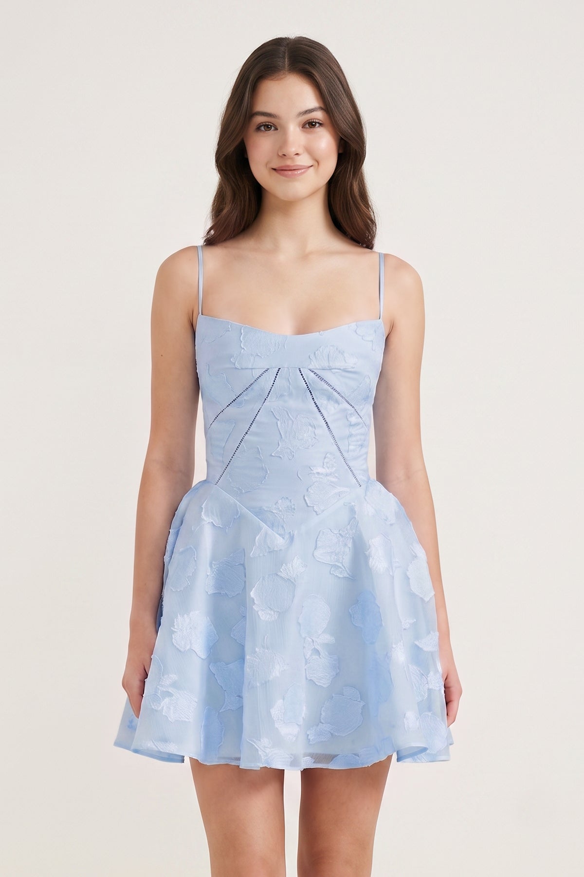 Ivory Spaghetti Straps Chiffon Jacquard A-Line Homecoming Dress