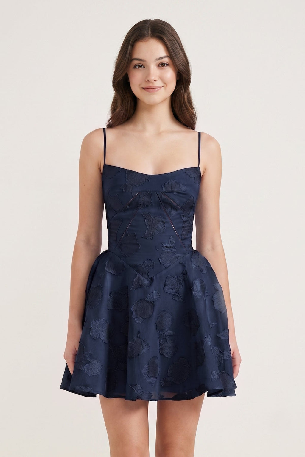 Ivory Spaghetti Straps Chiffon Jacquard A-Line Homecoming Dress