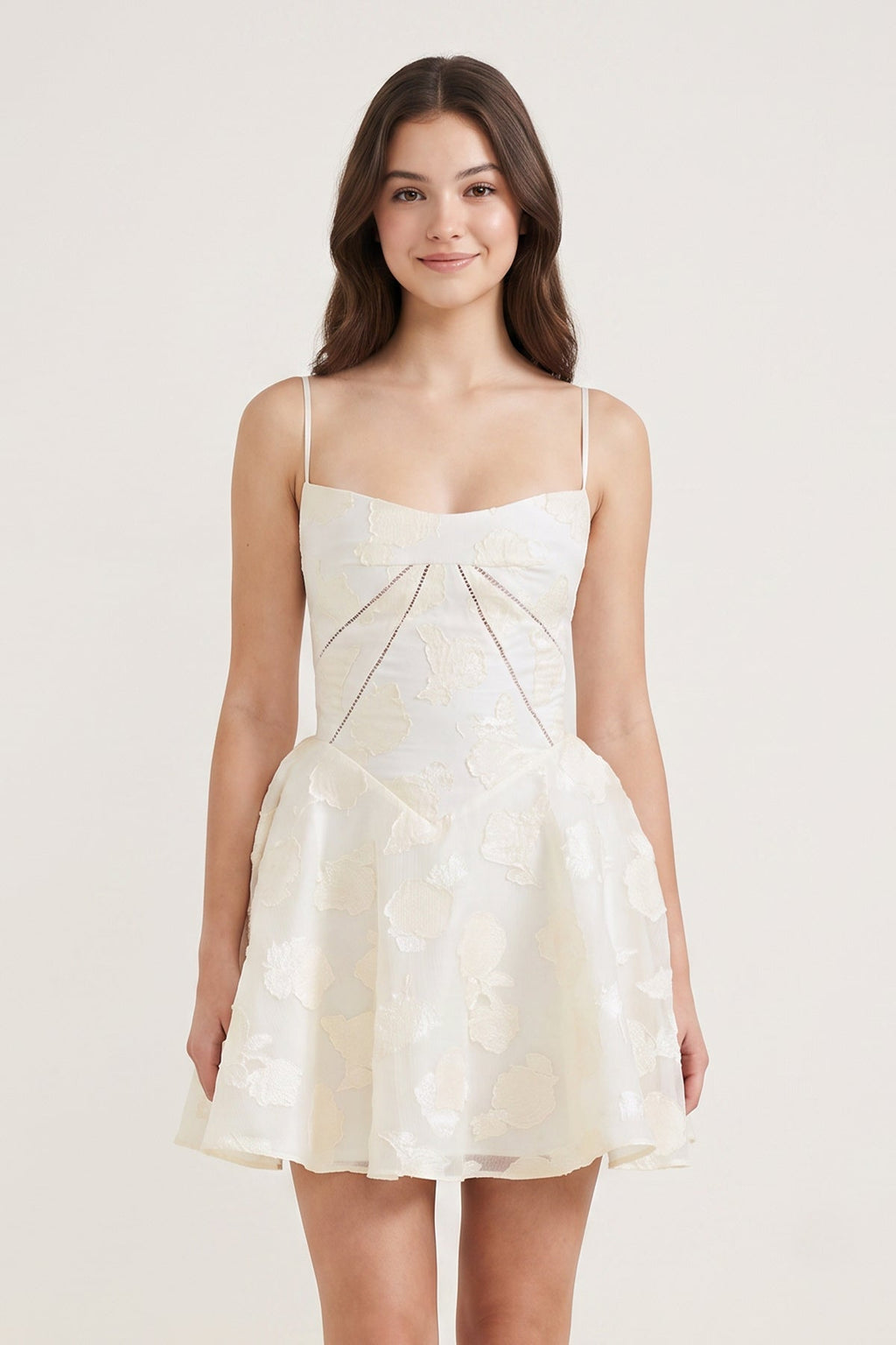 Ivory Spaghetti Straps Chiffon Jacquard A-Line Homecoming Dress