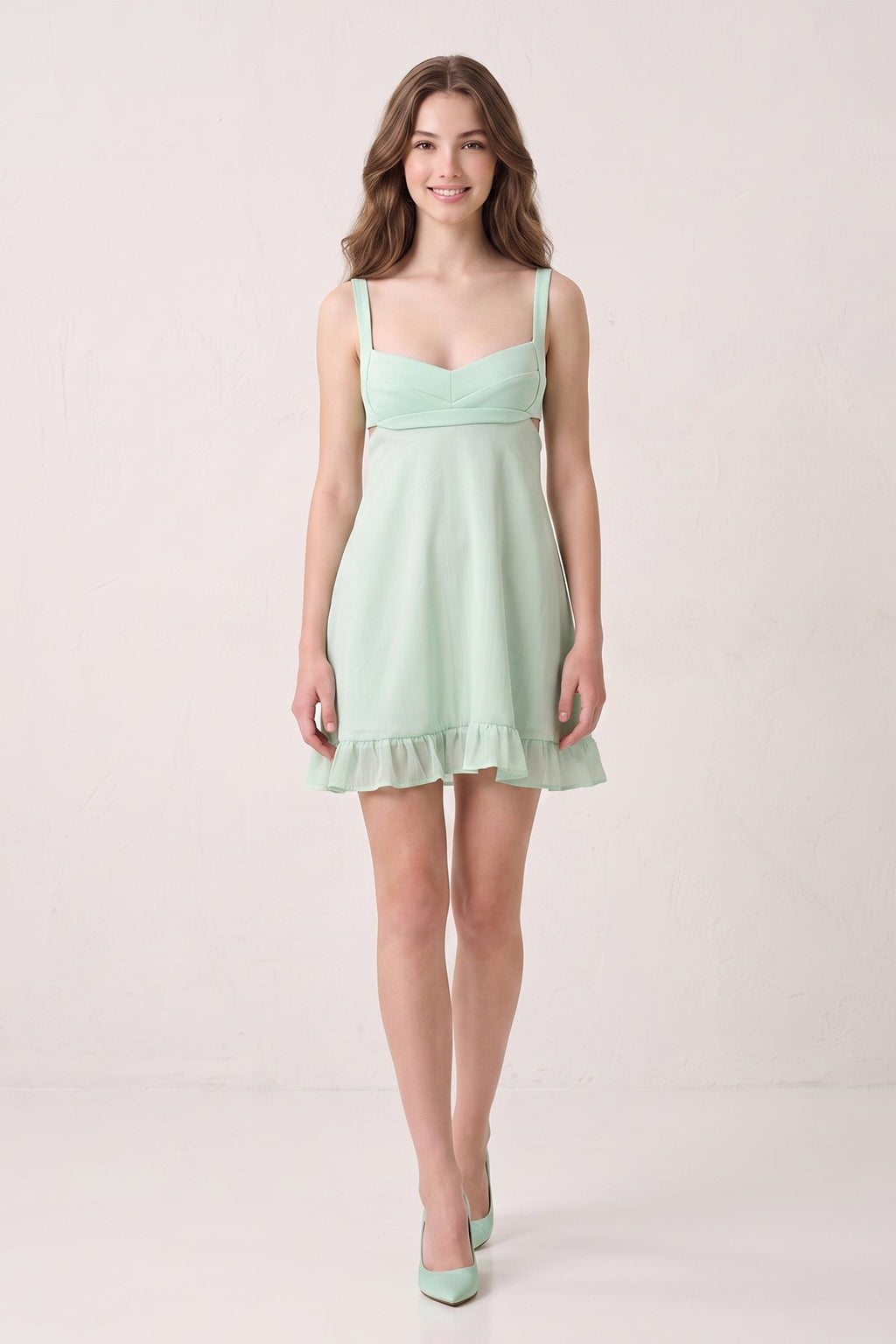 Mint Green Sweetheart Chiffon Ruffled A-Line Cut-Out Homecoming Dress