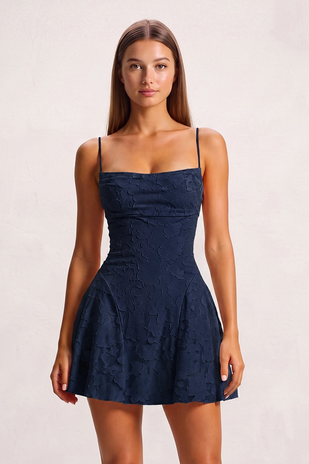 Pink Spaghetti Straps Jacquard Chiffon A-Line Homecoming Dress