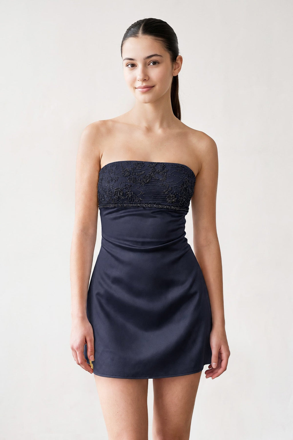 Aqua Strapless Appliqued Satin Sheath Homecoming Dress