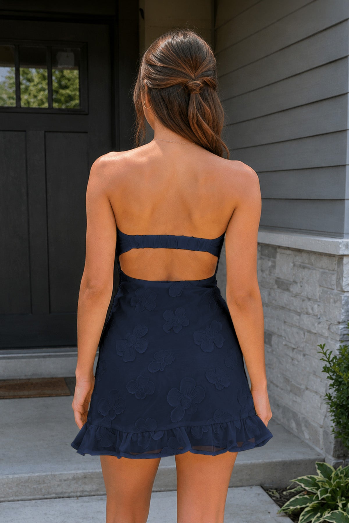 Yellow Sweetheart Embroidered Tulle Ruffled A-Line Homecoming Dress