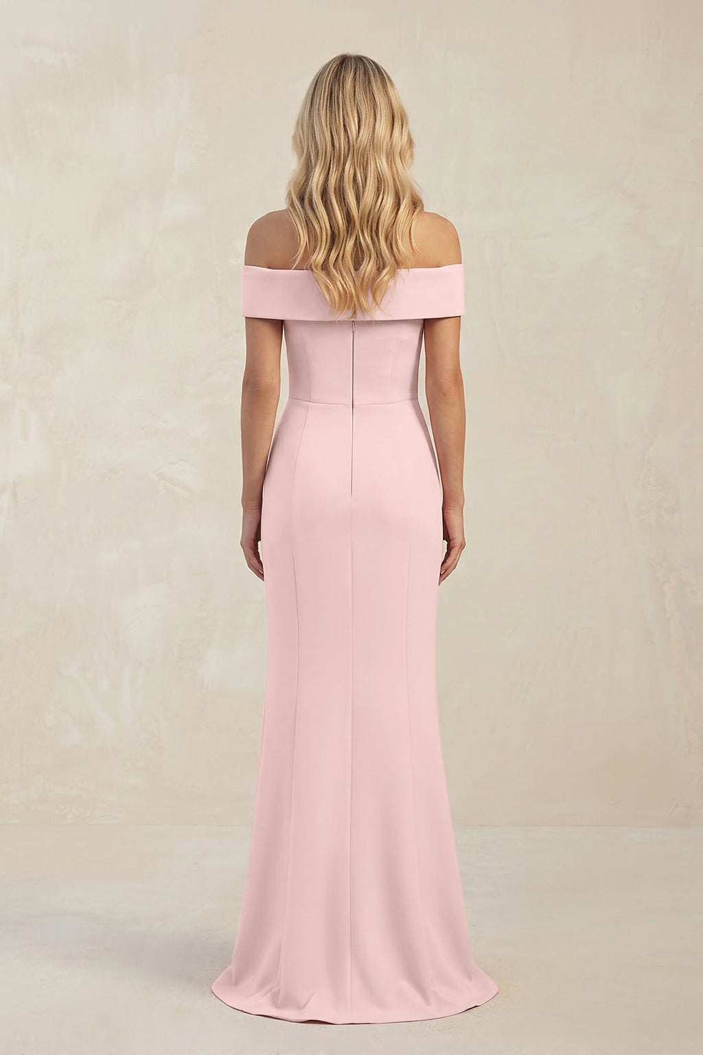 Sheath Off-the-Shoulder Satin Bridesmaid Dress With Slit in Rose Petal