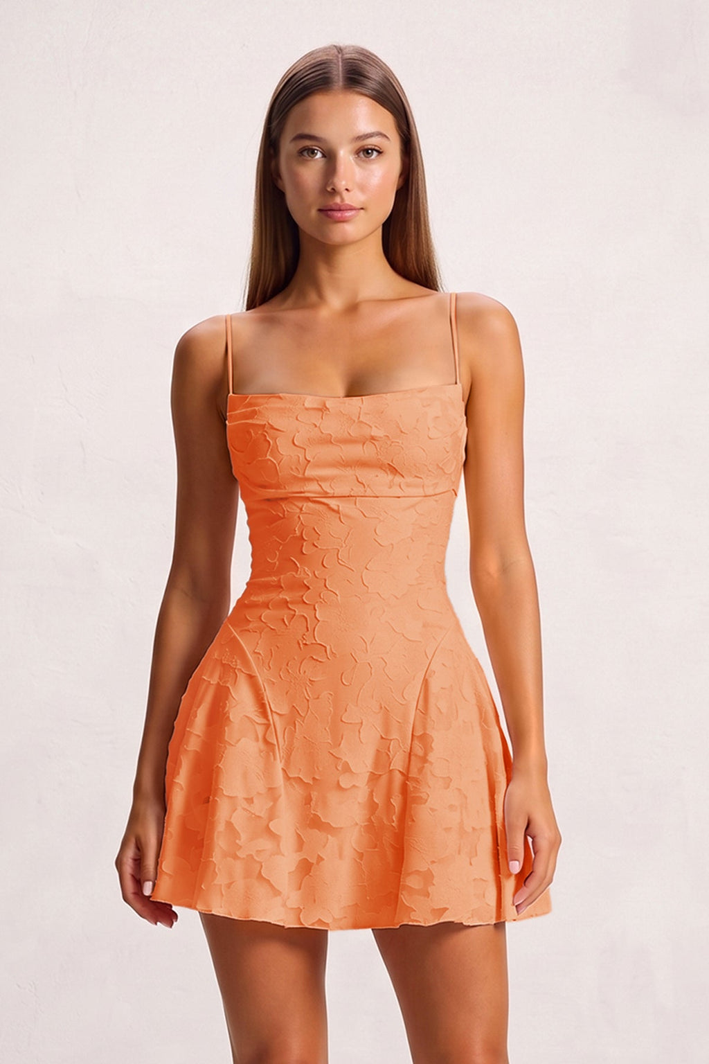 Pink Spaghetti Straps Jacquard Chiffon A-Line Homecoming Dress