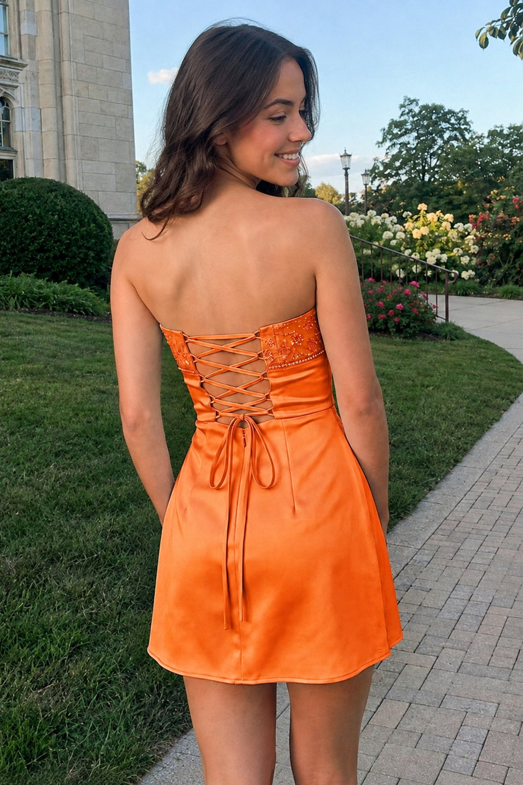 Aqua Strapless Appliqued Satin Sheath Homecoming Dress