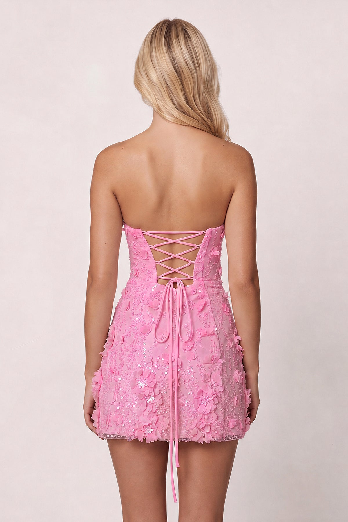 Pink 3D Flower Sequin Sweetheart Sheath Homecoming Dress